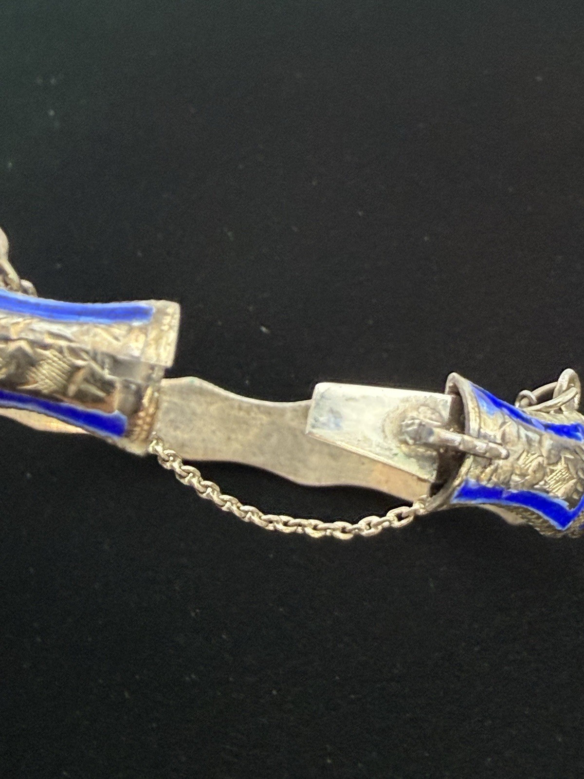 Siam Silver Blue Enamel .925 Sterling Silver Bracelet Hinged 12.8 Grams #392