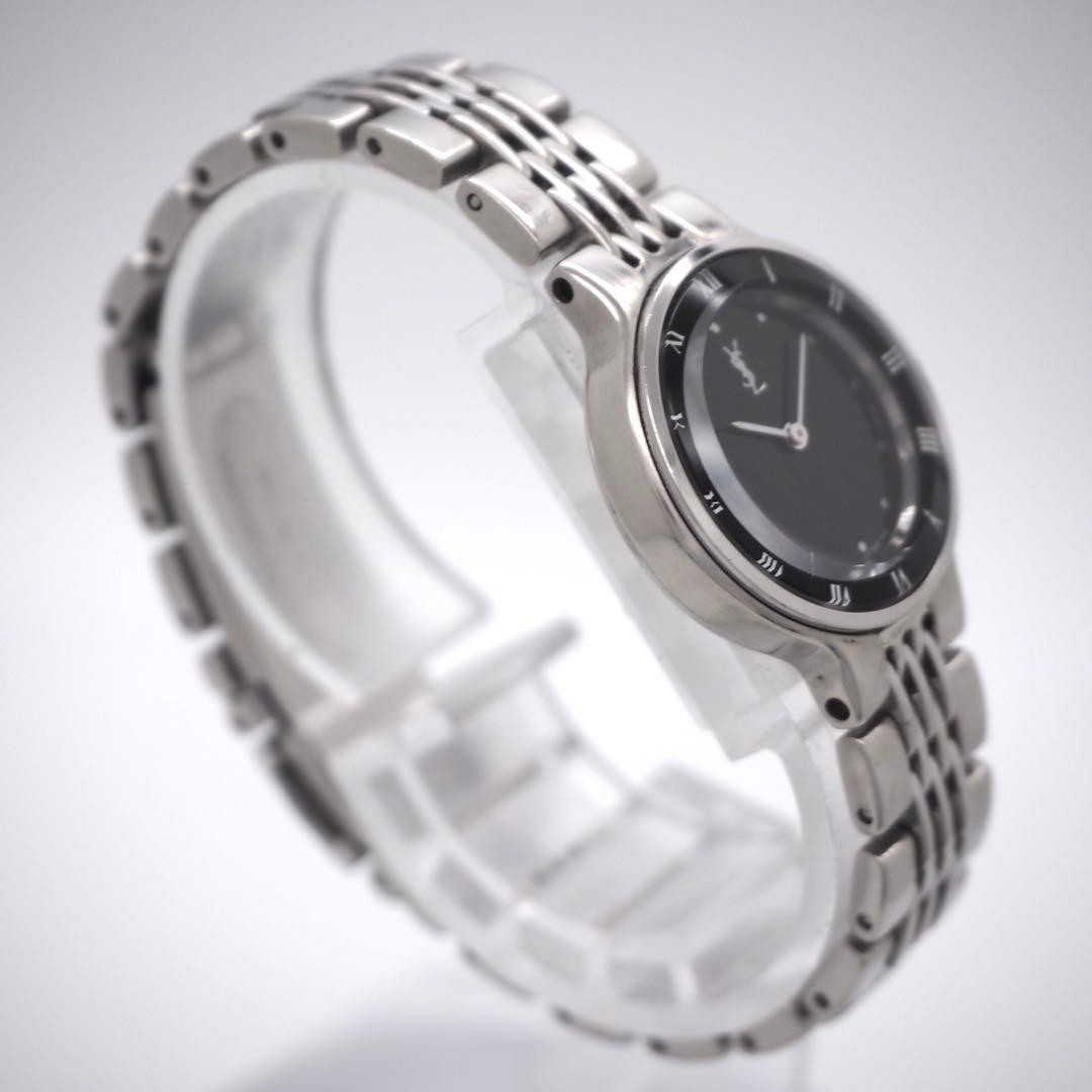YSL Yves Saint Laurent Black Watch Cut Glass Roman Numerals Japan 0713685