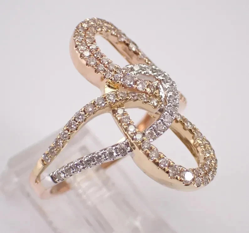 Love Knot Wedding Ring 2.5Ct Round Cut VVS1 Moissanite 14K Three-Tone Gold Plate