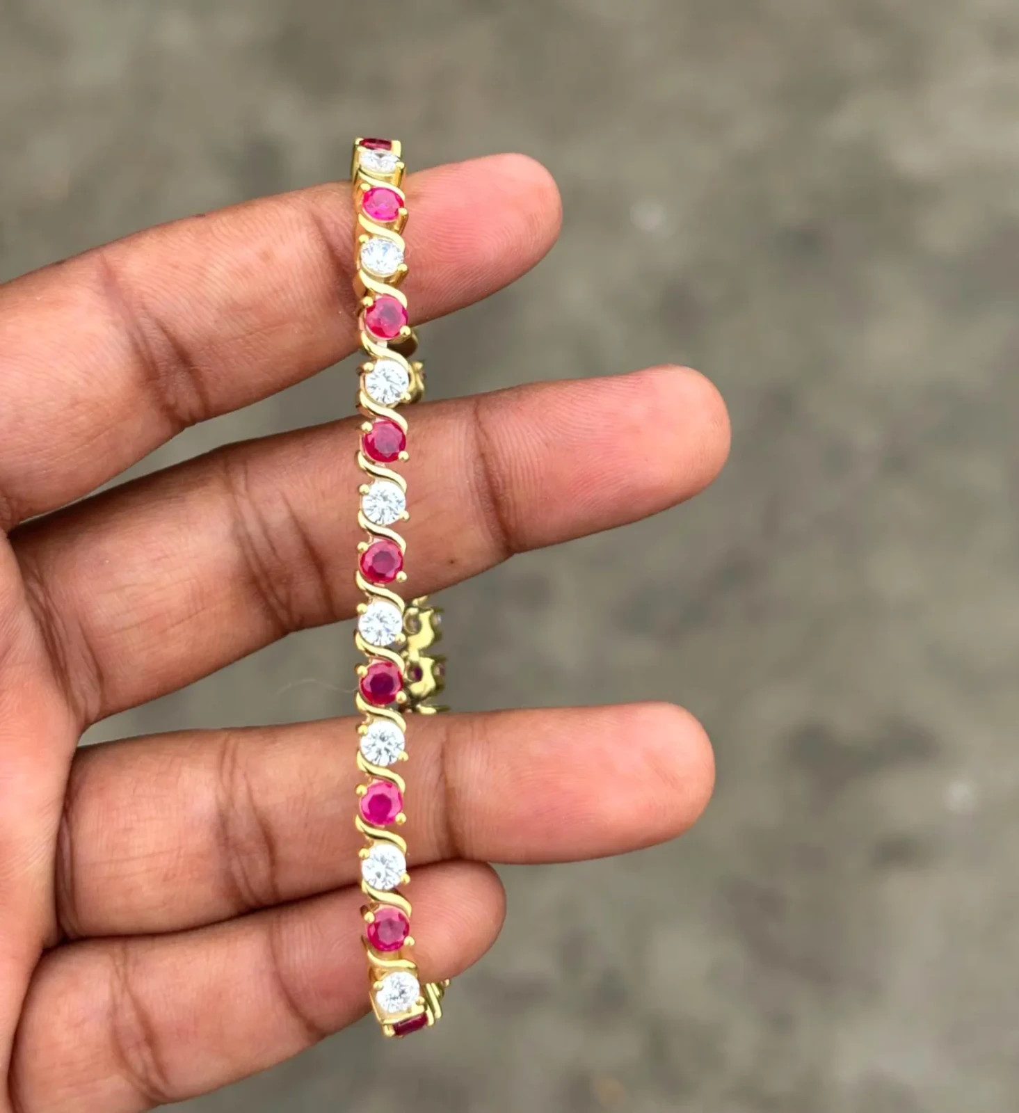 12CT Lab Created 4mm Ruby S Link Tennis Bracelet 14K Yellow Gold Plated 7.5 Inch