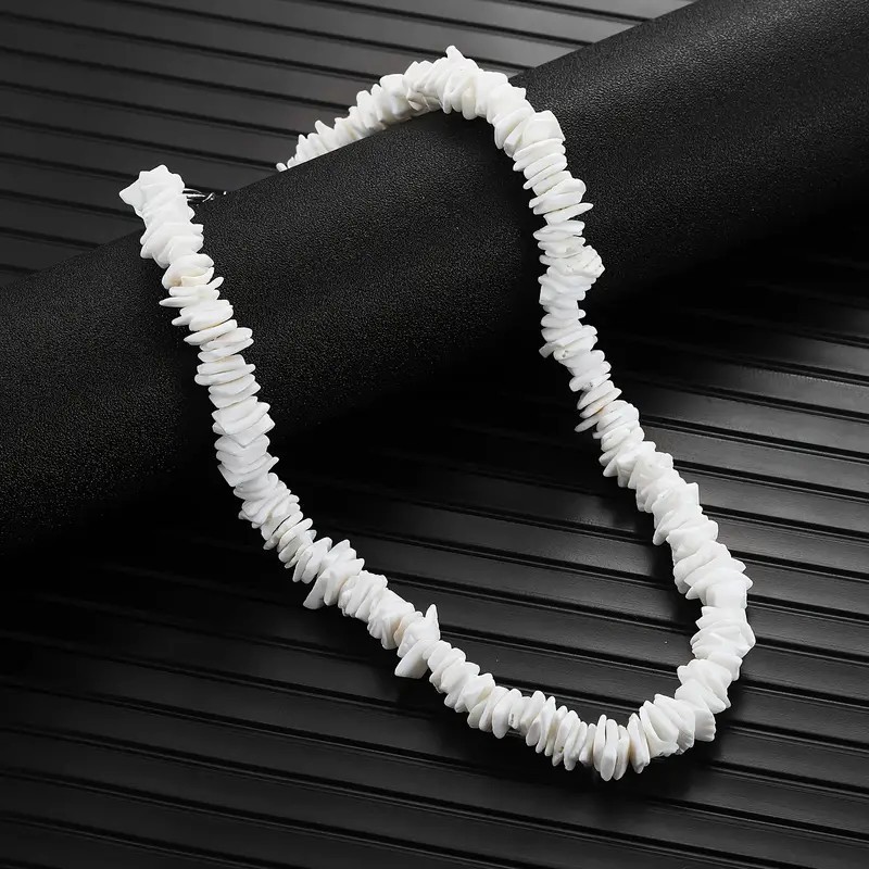 White Puka Shell Necklace – Hawaiian Style Clam Chip Surfer Necklace 16 in-19 In