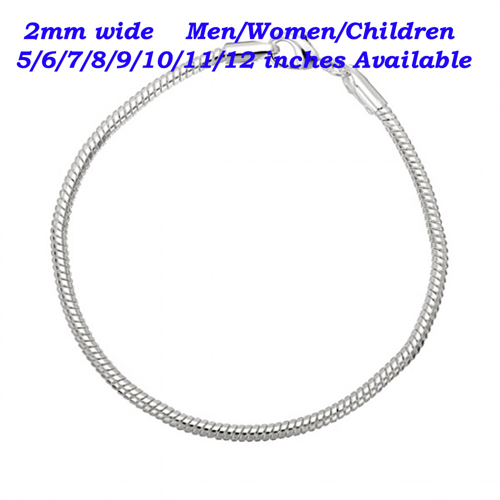 Real 925 Sterling Silver Snake Chain Bracelet/Anklet 5″/6″/7″/8″/9″/10″/11″/12″