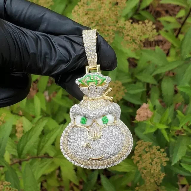 2.50 Ct Round Cut Real Moissanite Custom Money Bag Pendant 925 Sterling Silver