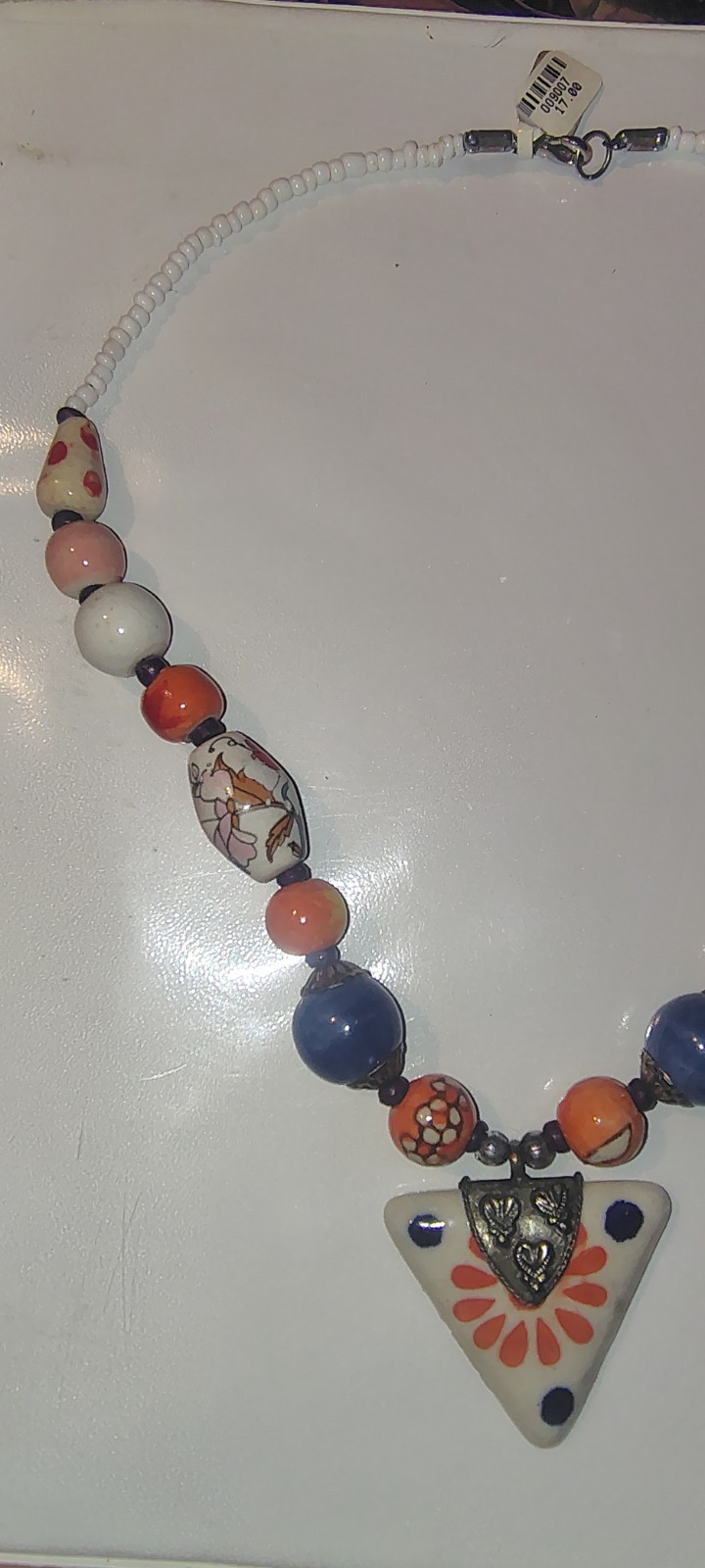 Bohemian Hand Painted Ceramic Beaded Statement Necklace Mixed Floral Motif
