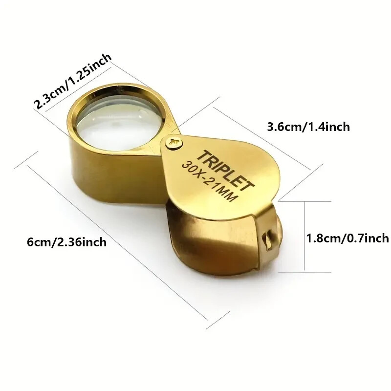 Gold 30X Jewelers Loupe Magnifier Pocket Magnifying Glass Coin Jewelry Loop Eye