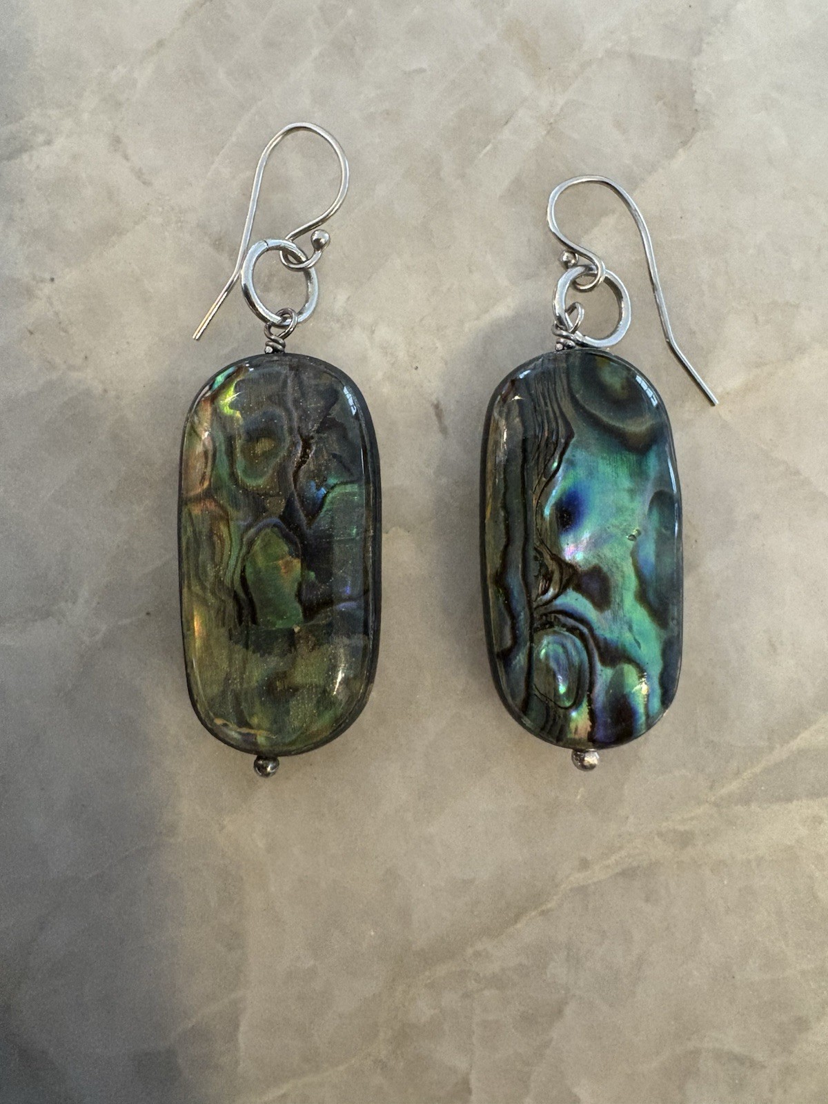 Gorgeous Abalone Dangling Earrings Stamped 925 Sterling Silver Vintage
