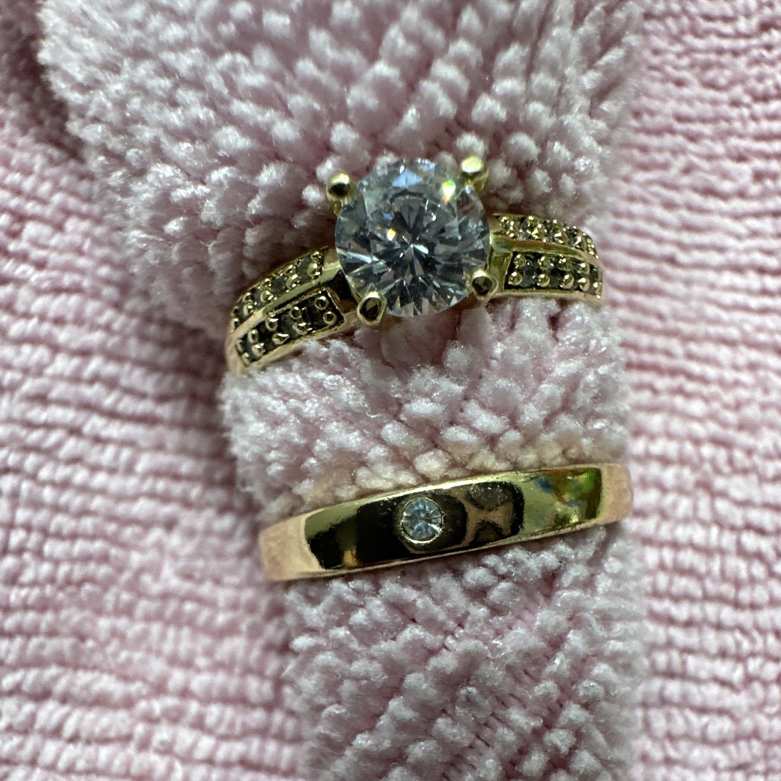 Gold filled Cubic Zirconia Round Prong Engagement/Wedding Ring Set Size 8 2mm