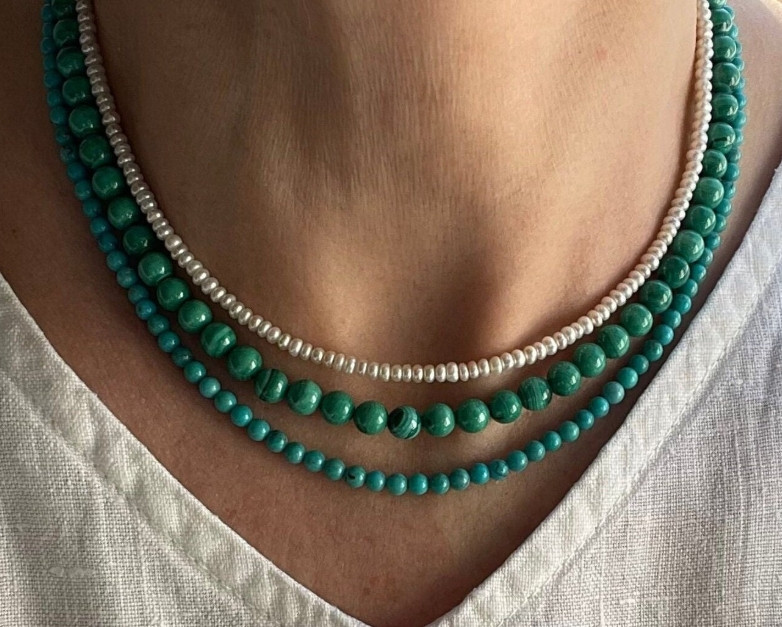 Handmade 3mm Turquoise Choker Bead Necklace Healing Reiki Energy Gift For Women