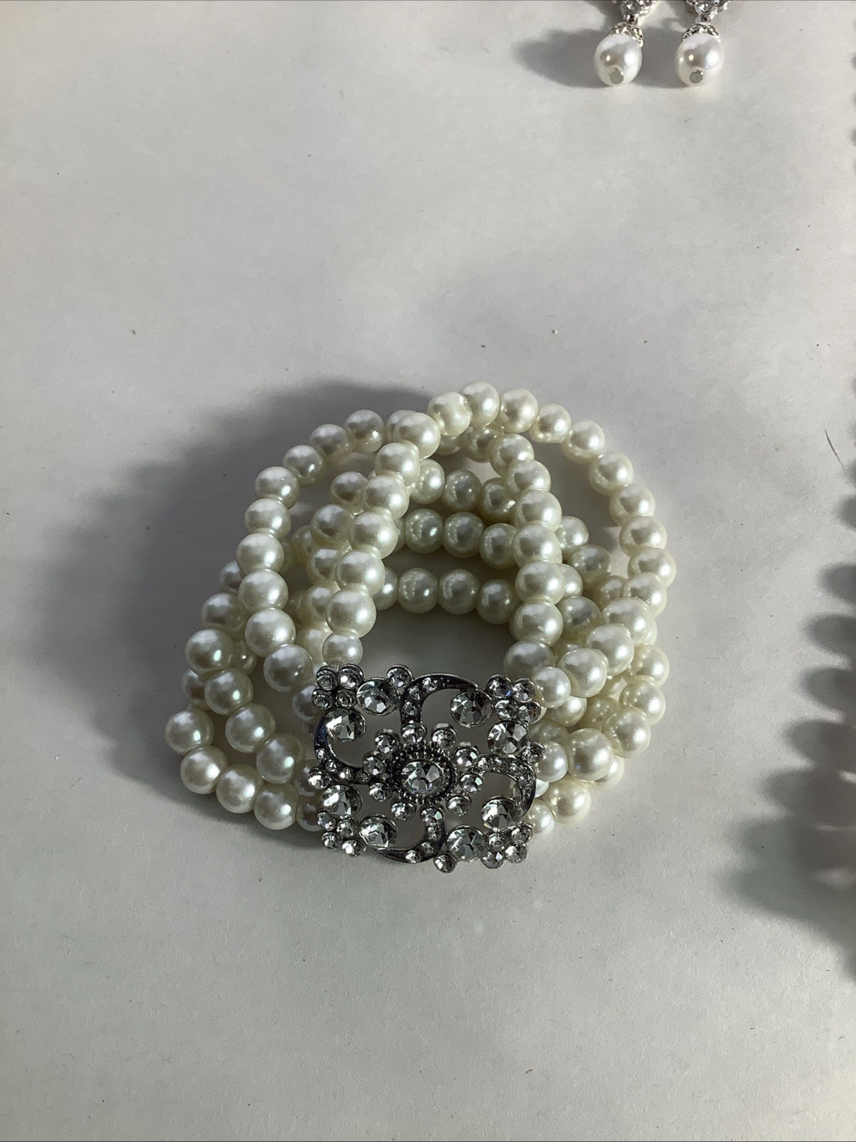 Costume Pearl 30 In Necklace, 7 -8 Inch Bracelet And Drop Earrings