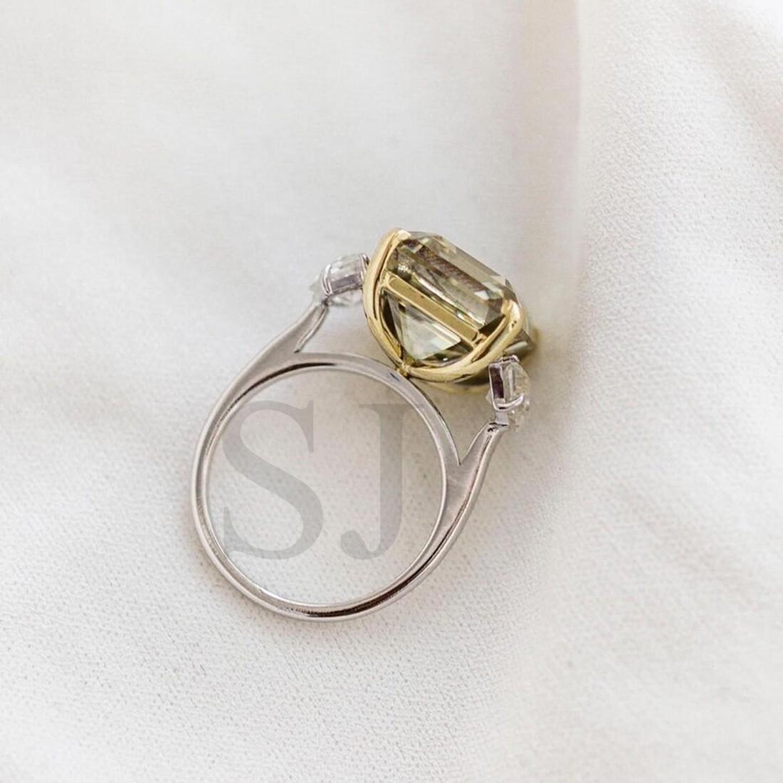 RARE 20 Ct Certified Asscher Cut Solitaire Champagne Diamond 925 Silver Ring