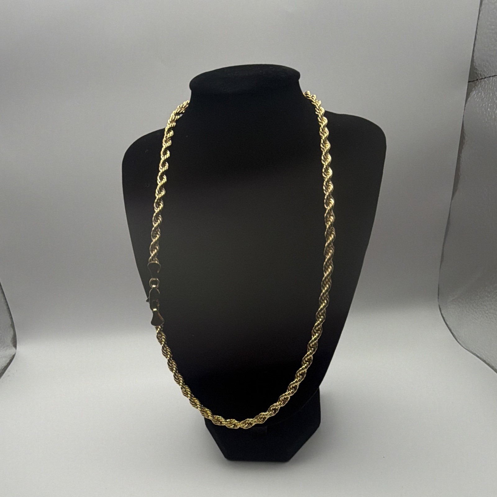 Gold Tone Rope Chain Necklace – Lobster Clasp, Metal, No Stone