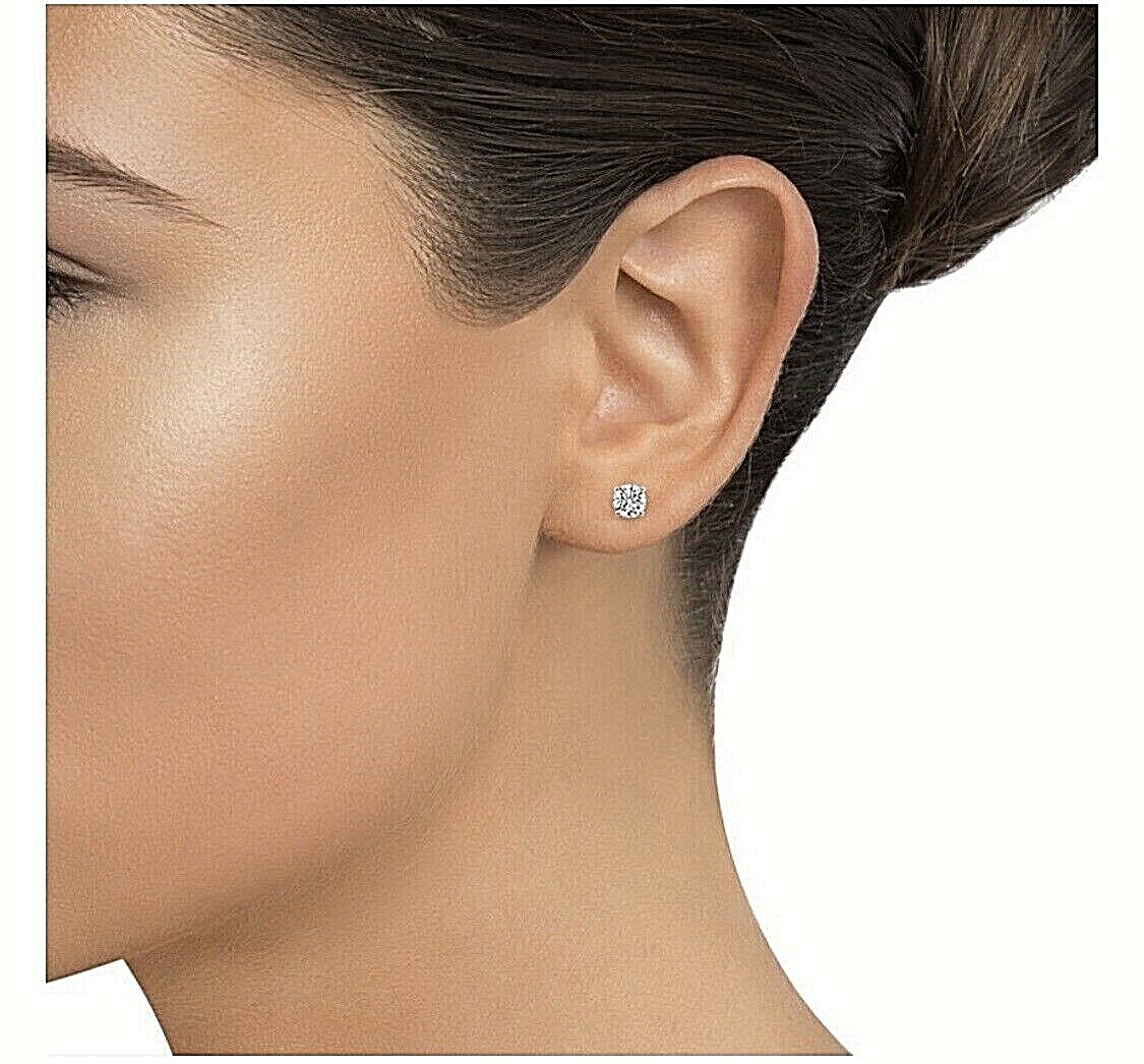 1 Ct Round Lab Created VVS1/D Solitaire Stud Earrings 14k White Gold 6mm Push Bk