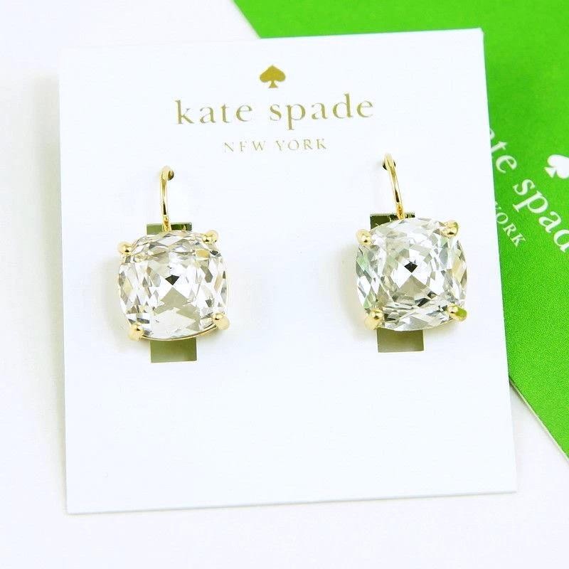 NWT Kate Spade round square leverback earring $48 Crystal Gold