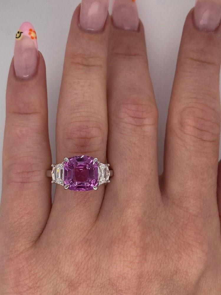6.00 Ct Certified Purple Pink Sapphire Diamond Lab Created Ring 18k White Gold