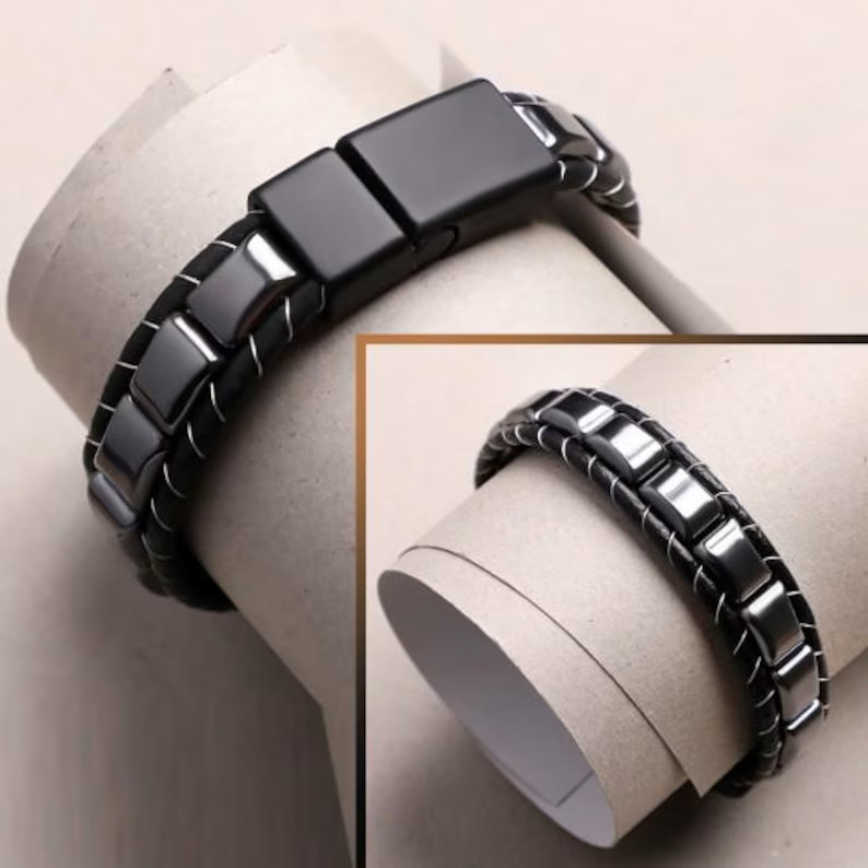 Genuine Stylish Hematite Stone Bracelet for Men Protection Healing Crystal Gift