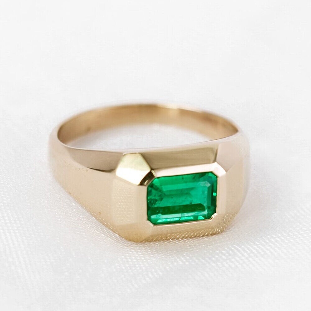 Men’s 1.50Ct Lab-Created Emerald Solitaire Wedding Ring 14K Yellow Gold Plated