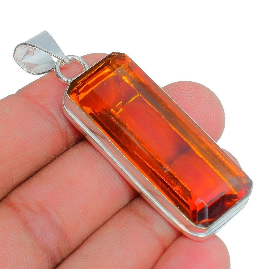 AAA+ Citrine Gemstone Handmade 925 Sterling Silver Jewelry Baguette Cut Pendant