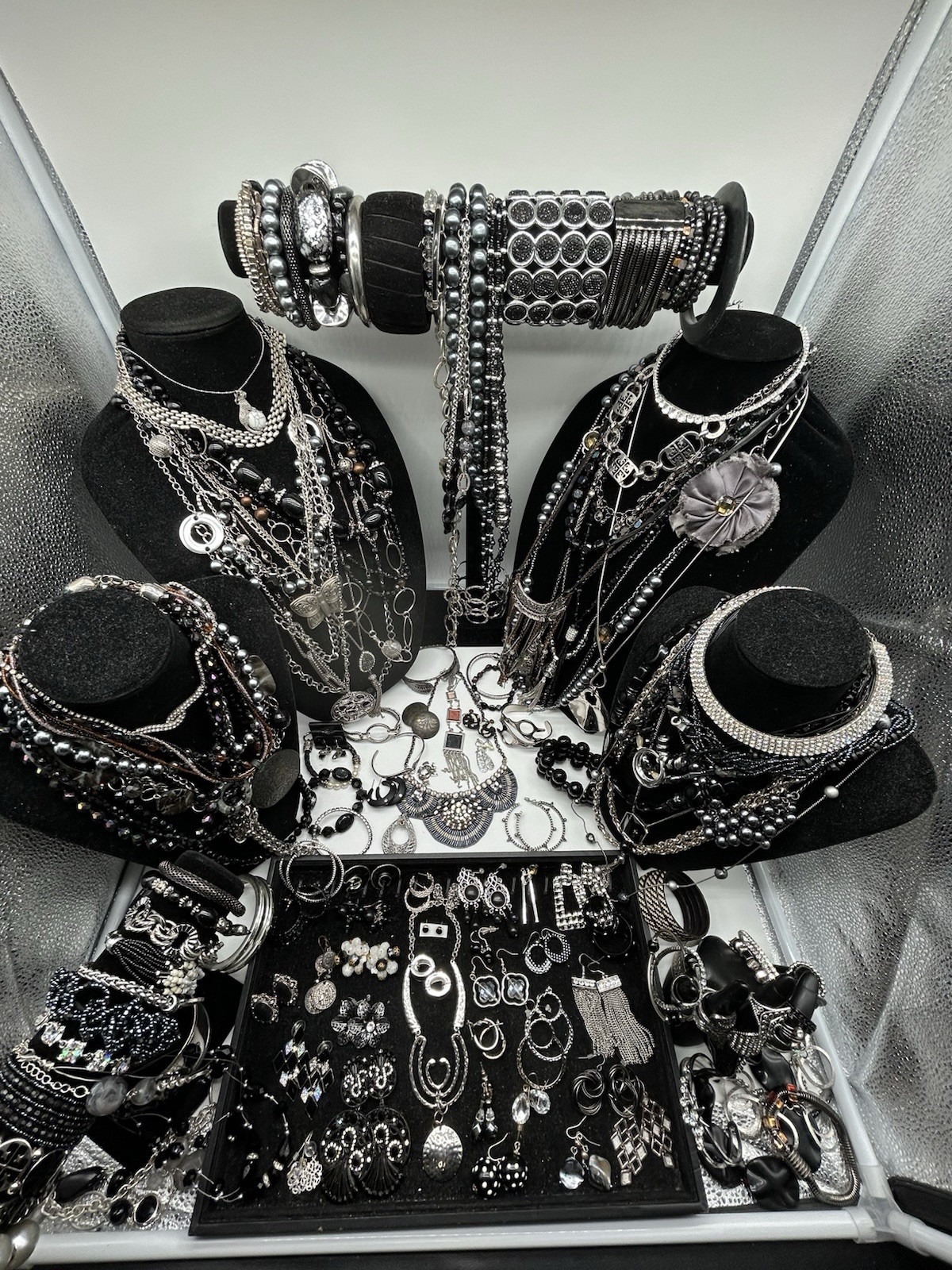 Vntg to Now Black/Silver Jewelry Lot All Wearable 8+ Lbs, 148 Pc #240