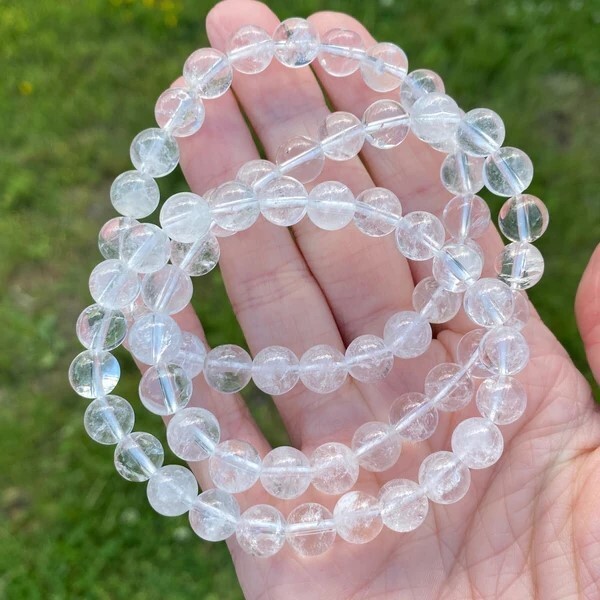 Natural Clear Quartz Elastic Stretch Dainty Bracelet 8mm Round Gemstone Bead