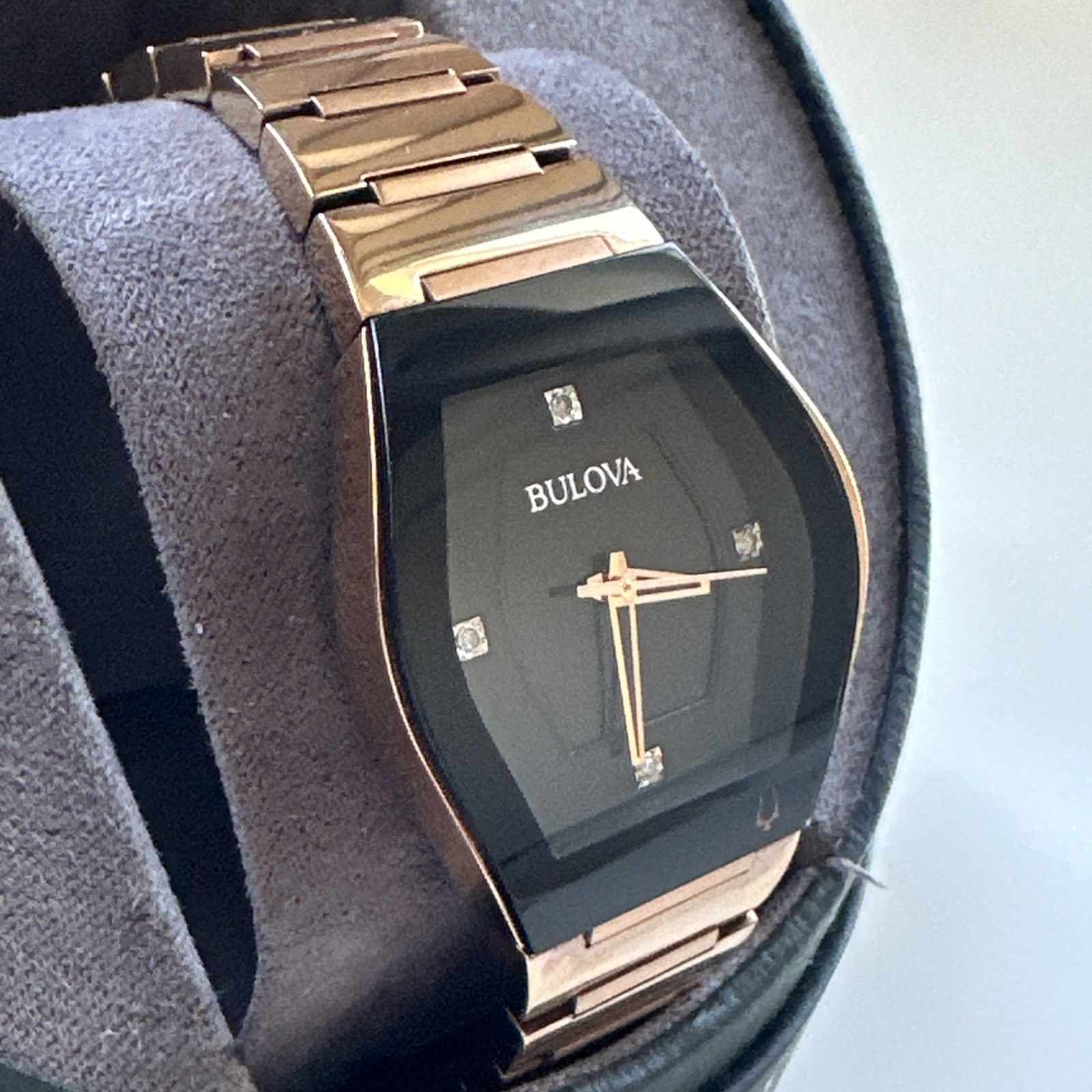 Bulova Gemini Quartz Diamond Black Dial Ladies Watch 97P158