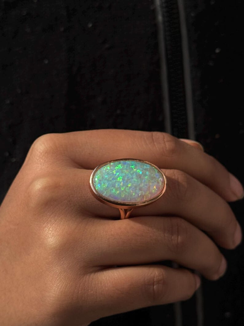 Rainbow Fire Opal Cocktail 925 Sterling Silver Ring Gift For Her