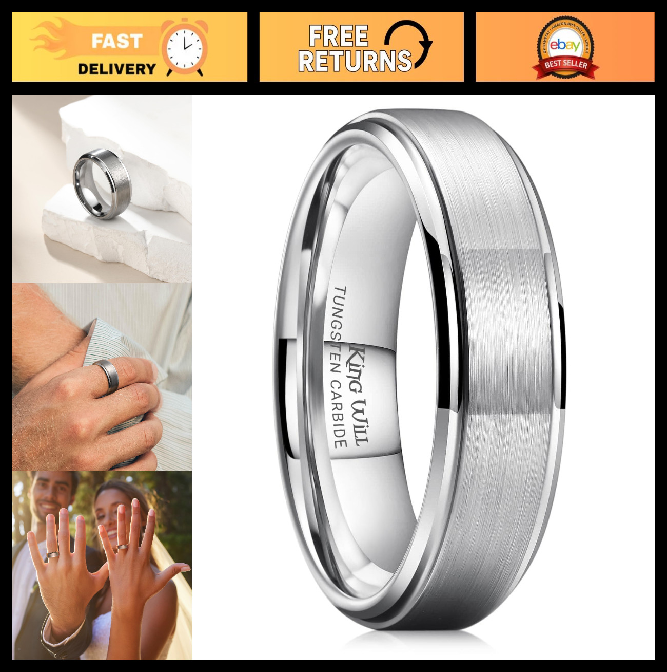 Classic Tungsten Wedding Band for Men, 6-10mm, Polished Step Edge, Comfort Fit R