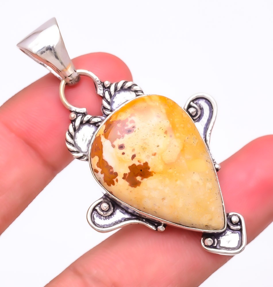 Natural Picture Jasper Gemstone 925 Silver Plated Jewelry Pendant 2.3″ M1515