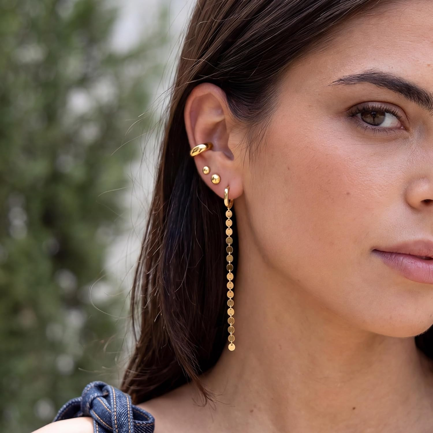 Gold Long Earrings for Women | 14K Gold Plated Brass, Long Chain Earrings, Dangl