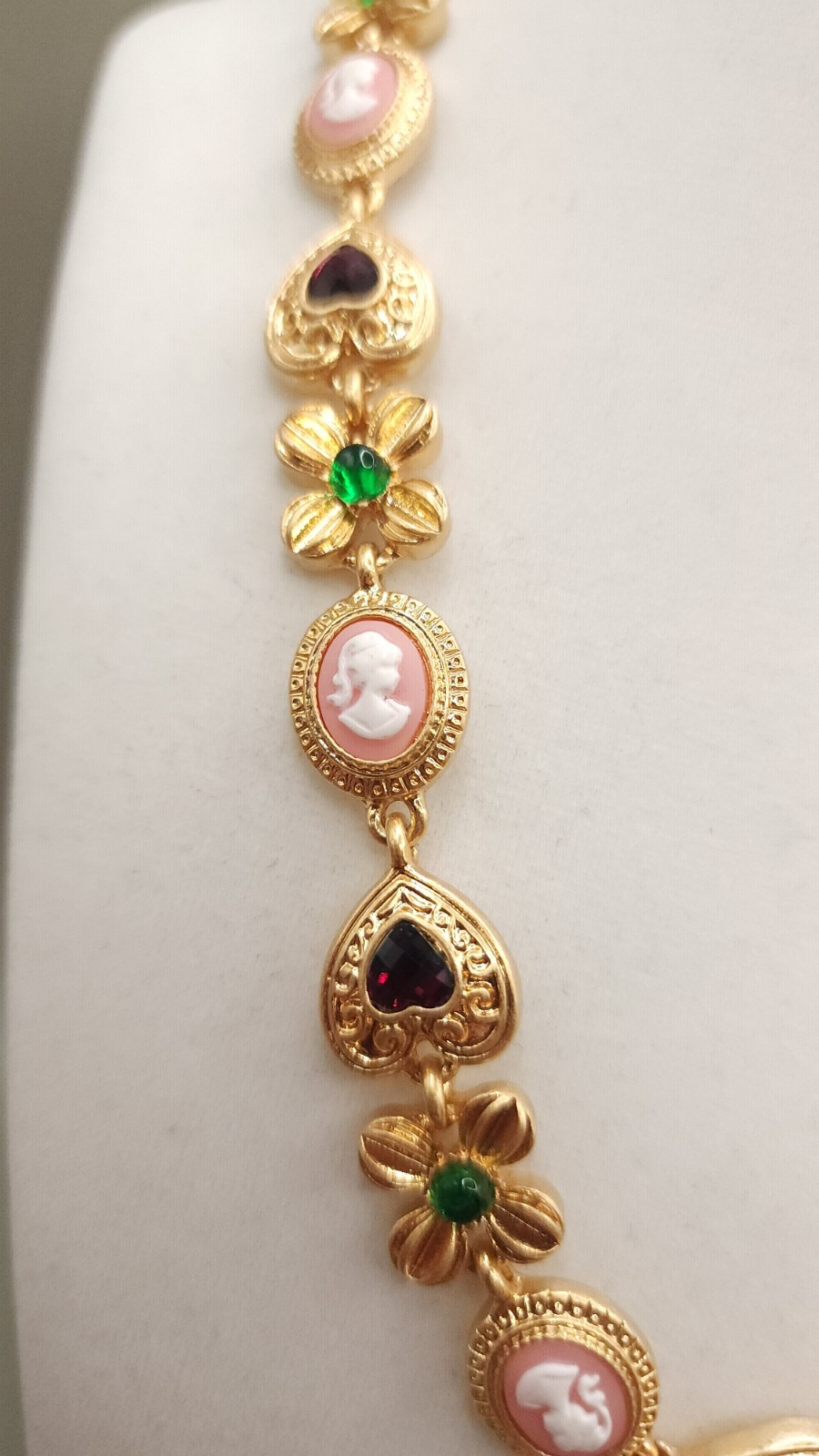 Frou Frou Matte Gold Cameo Necklace Choker Heart Flower Pink 90s Runway Style