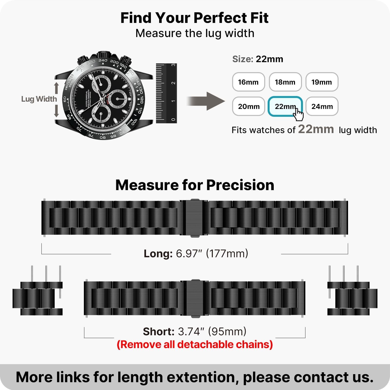 Fullmosa Stainless Steel Watch Band 16mm 18mm 19mm 20mm 22mm 24mm, Quick Rele…
