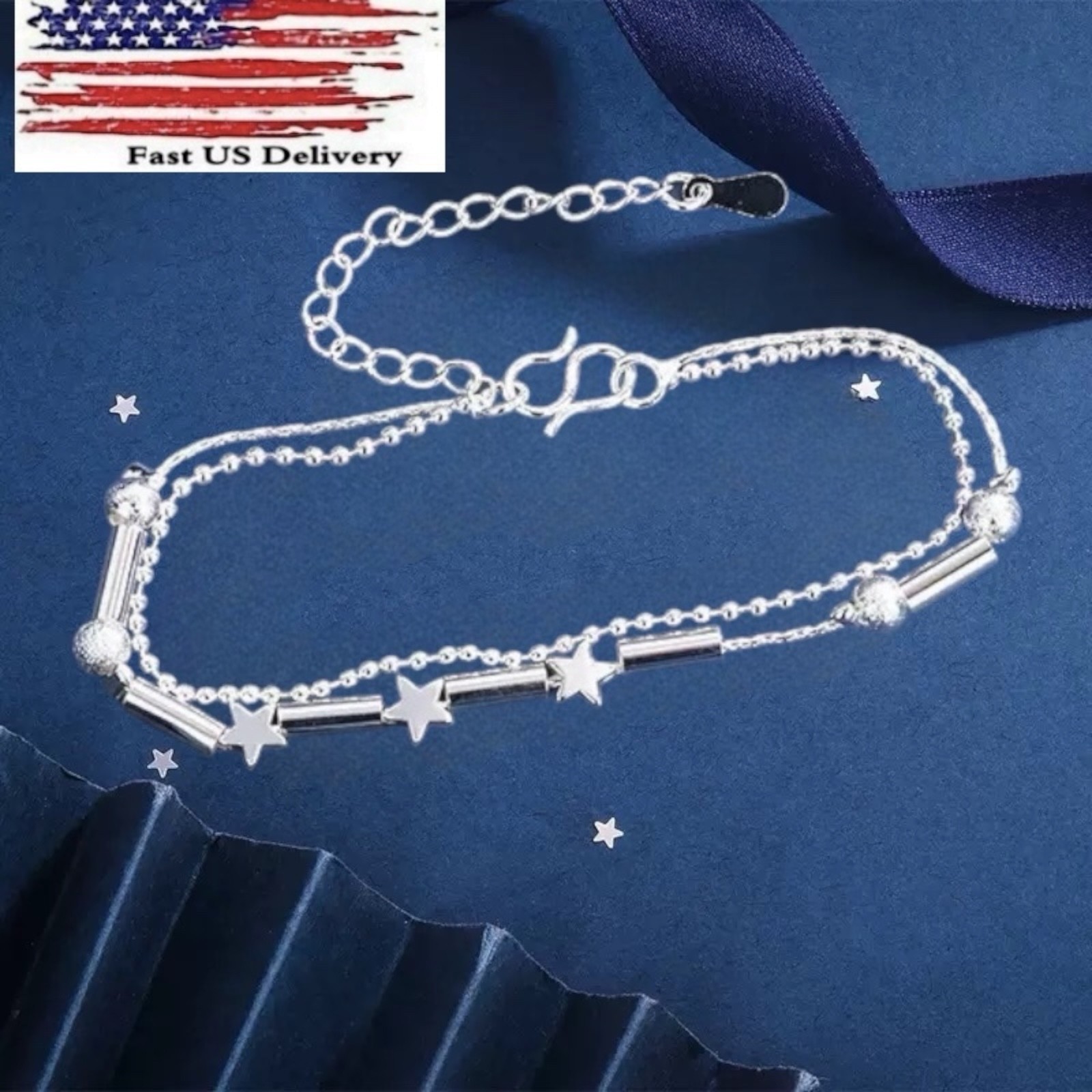 925 Silver Plated Women’s Star Chain Bead Elegant Anklet Ankle Bracelet B80