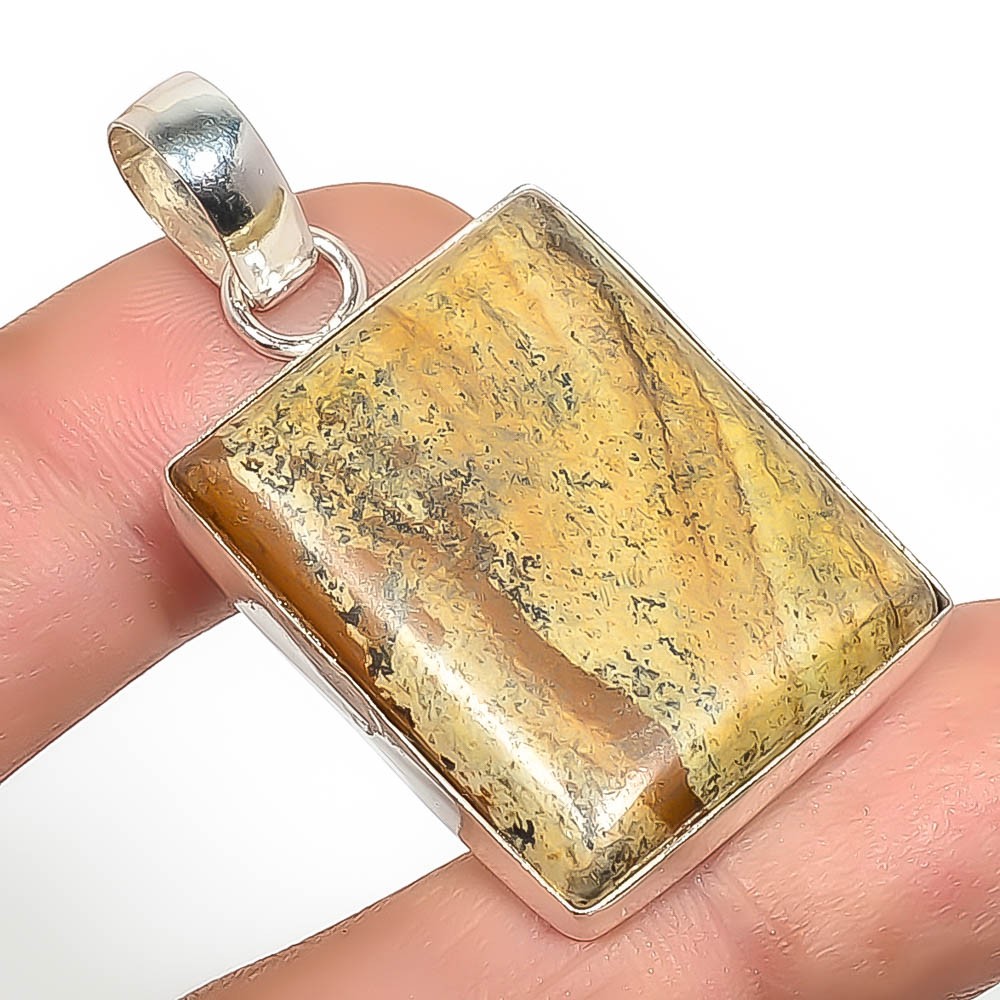Natural Picture Jasper – Oregon Gemstone 925 Silver Plated Pendant 1.76″ P7899
