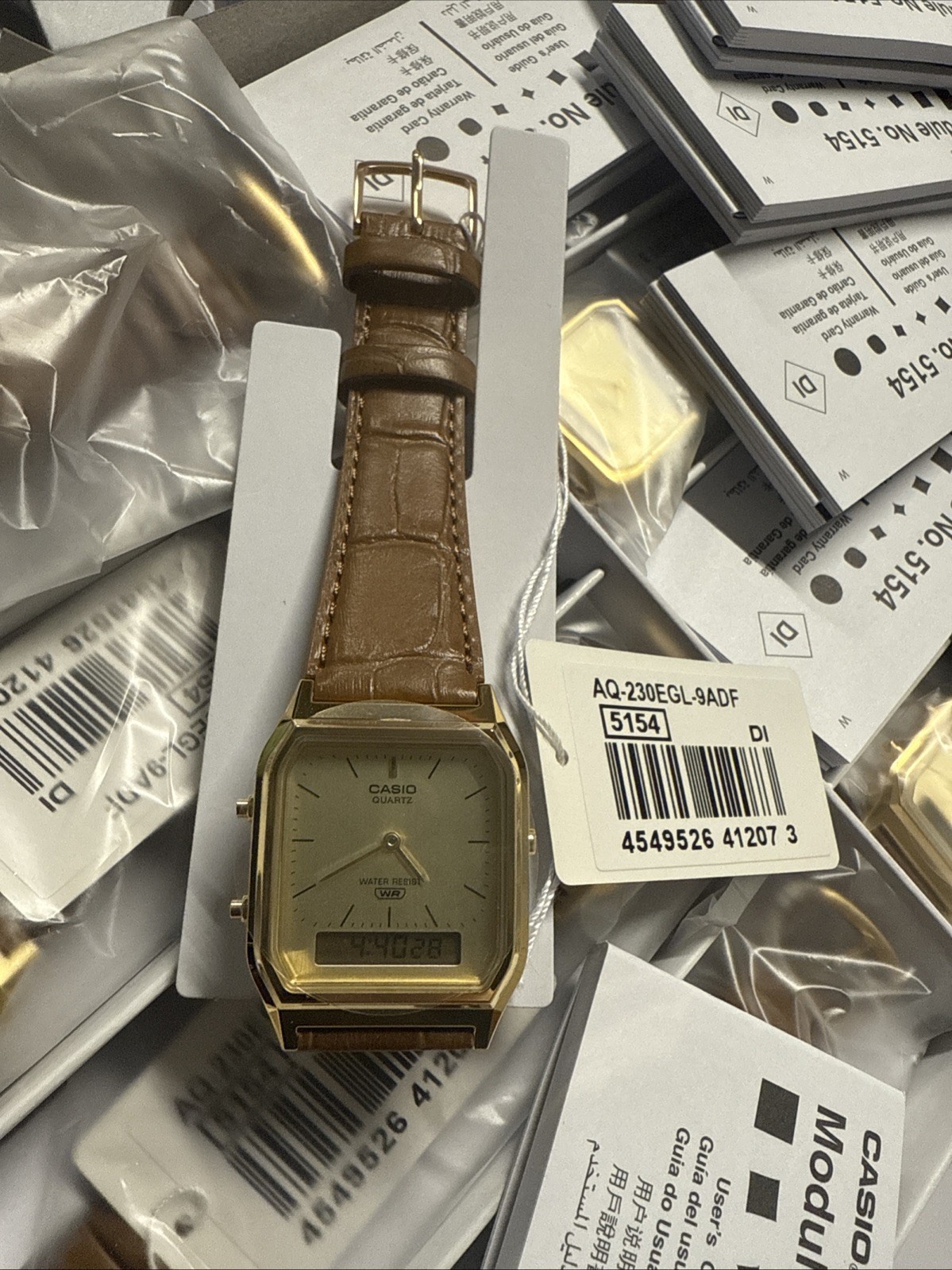 Casio Vintage AQ-230EGL-9A Elegant Gold Dial Dual Timepiece 30mm Men’s Watch