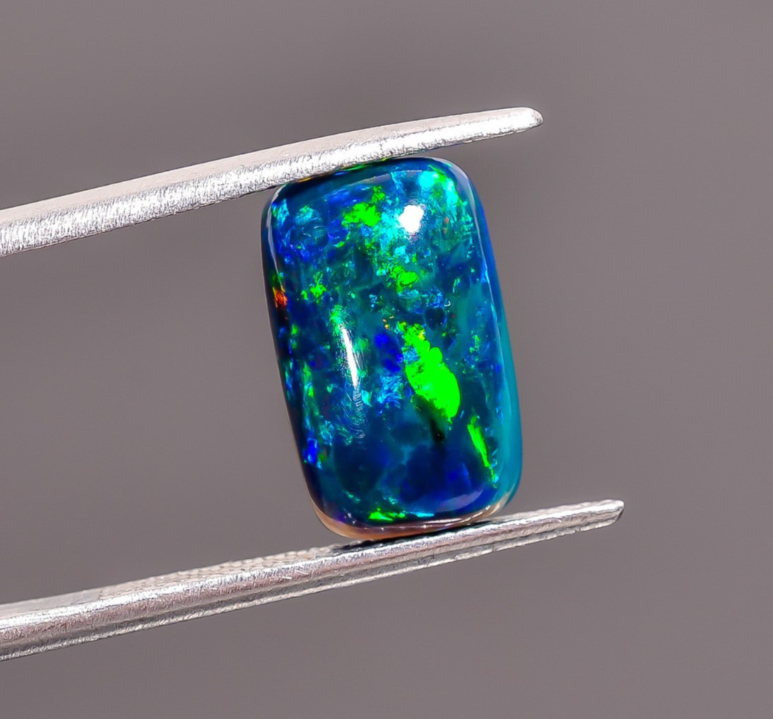 Natural Black Ethiopian Opal Radiant Shape Cabochon Loose Gemstone 3.1 Ct 13X8X5