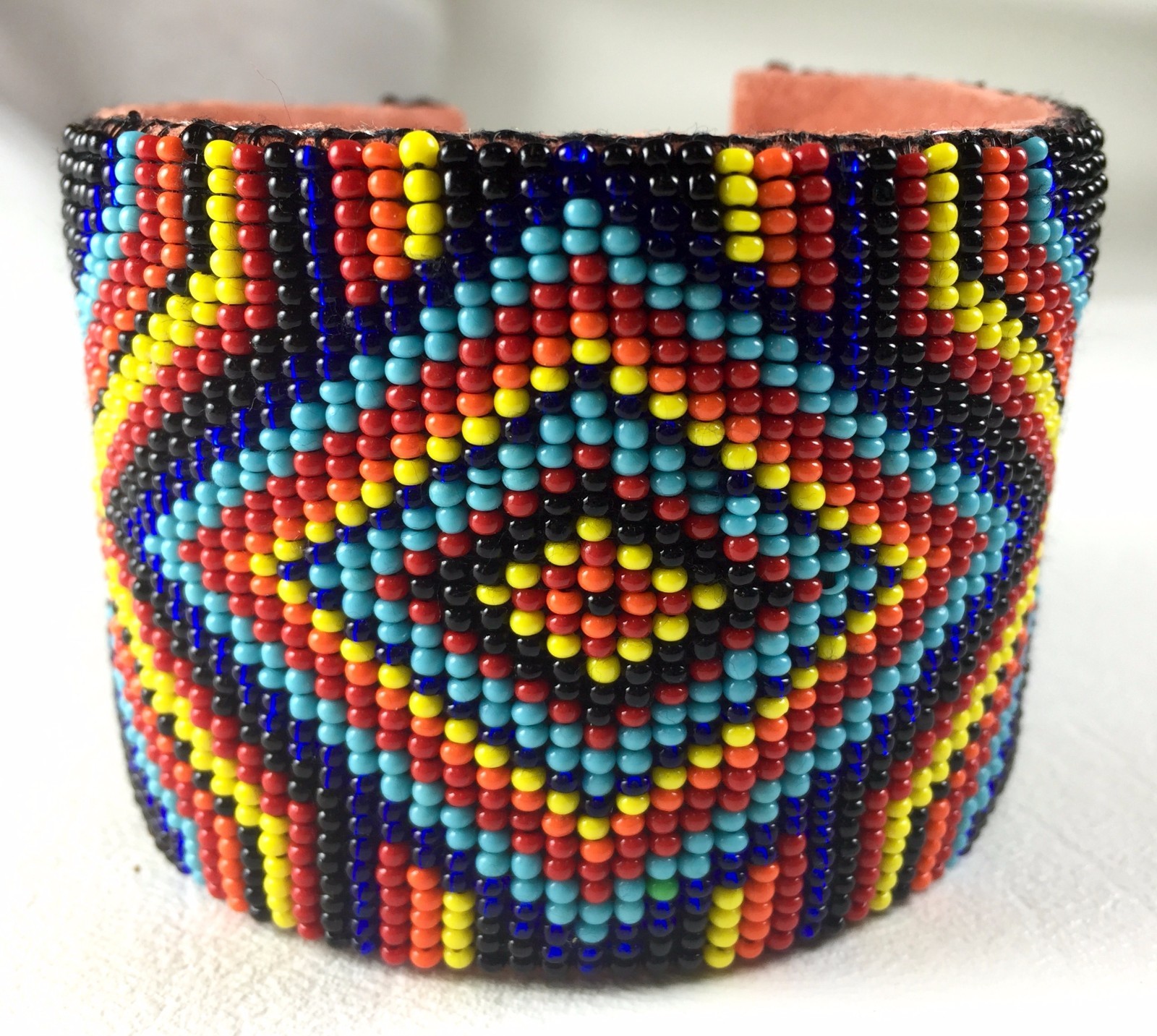 HANDMADE NATIVE STYLE LEATHER BEADED UNISEX BLACK CUFF BRACELET LEATHER USA