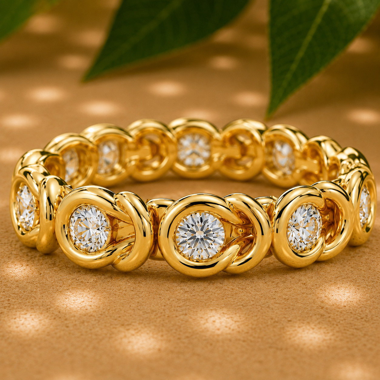 1.00 CTW Round Lab Grown Diamond Chain Link Ring Bezel Set 925 Silver DEF VVS VS