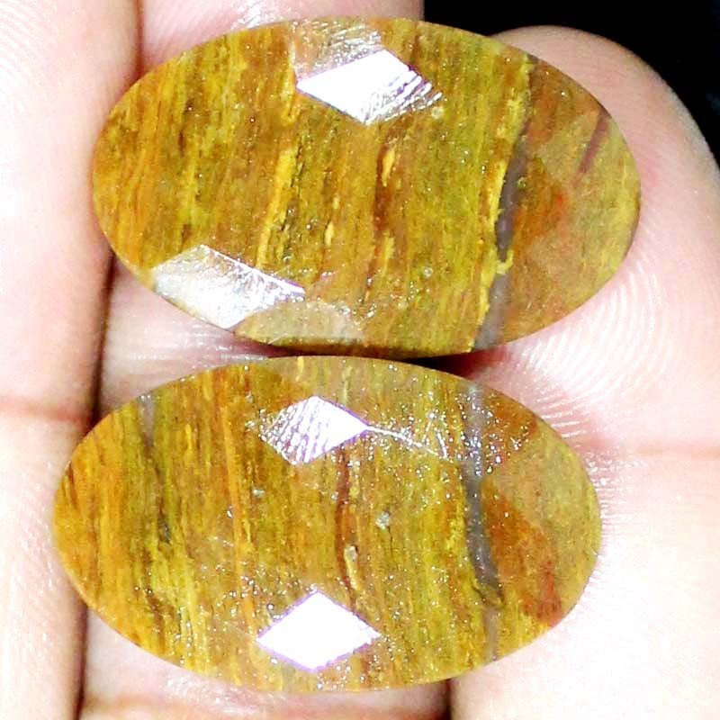 41.15 Cts Natural Picture Jasper Pair Cut Oval Cabochon Loose Gemstone 18x30x4mm