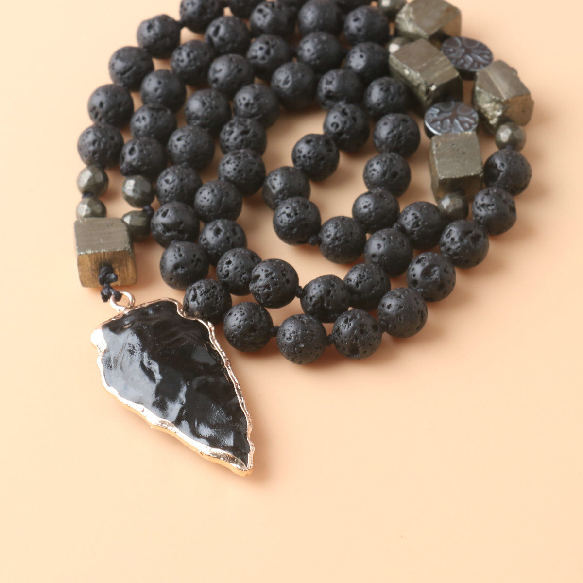 Obsidian Lava Beads Healing Strength Protection Arrowhead Men Necklace Talisman