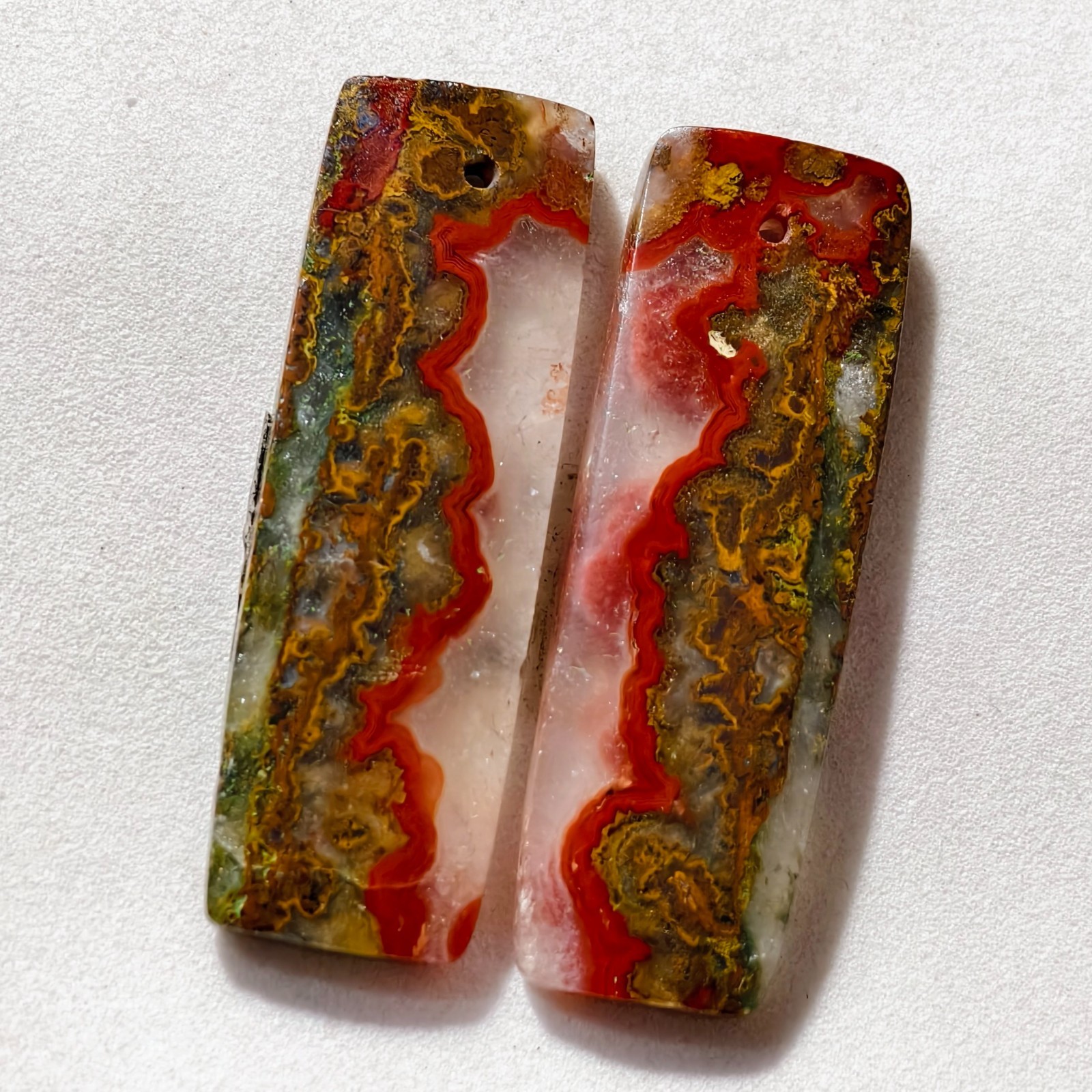 55 Cts Natural Seam Agate Drilled Match Pair Cabochon Gemstone 41 X 13 MM