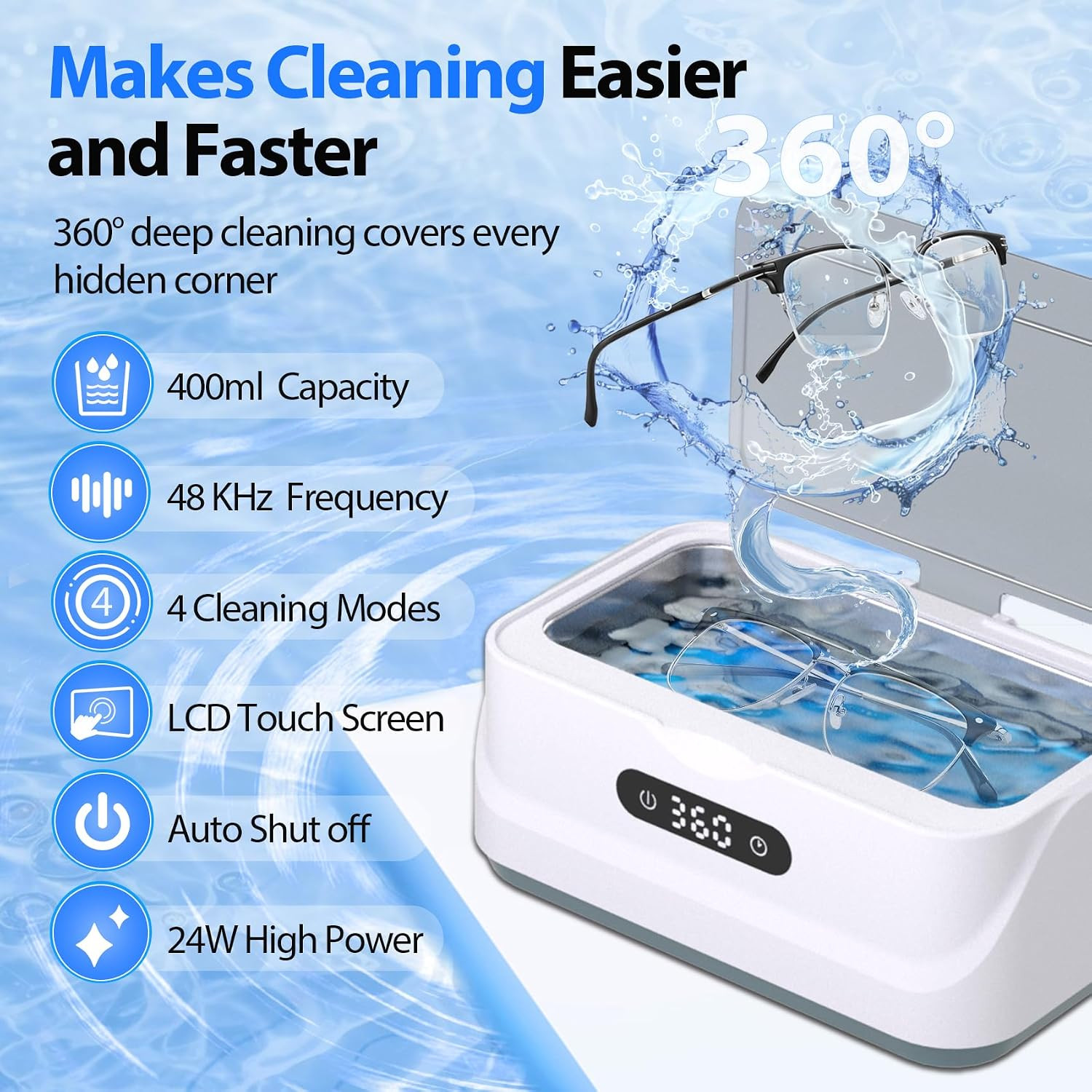 Ultrasonic Jewelry Cleaner: 48Khz Ring Cleaner Ultrasonic Machine with Digital T