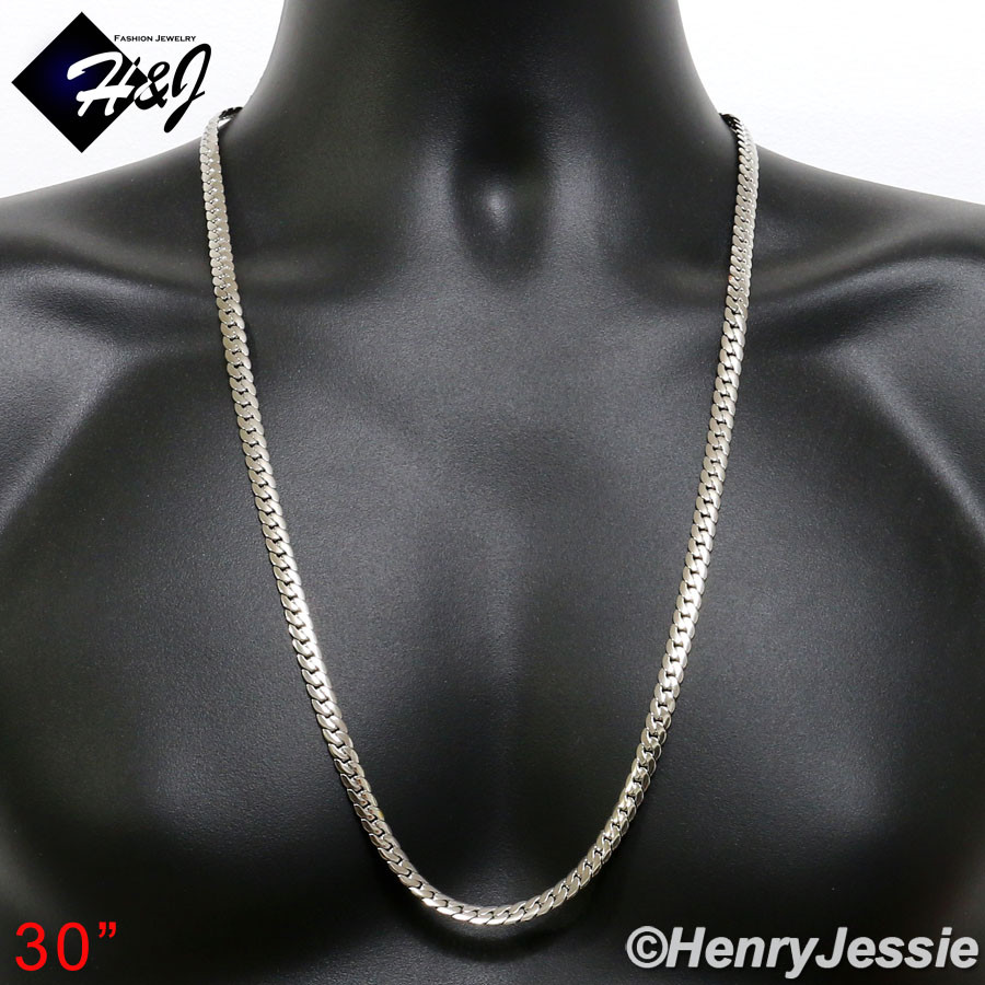 18-40″MEN Stainless Steel 5.5mm Silver Diamond Cut Miami Cuban Chain Necklace
