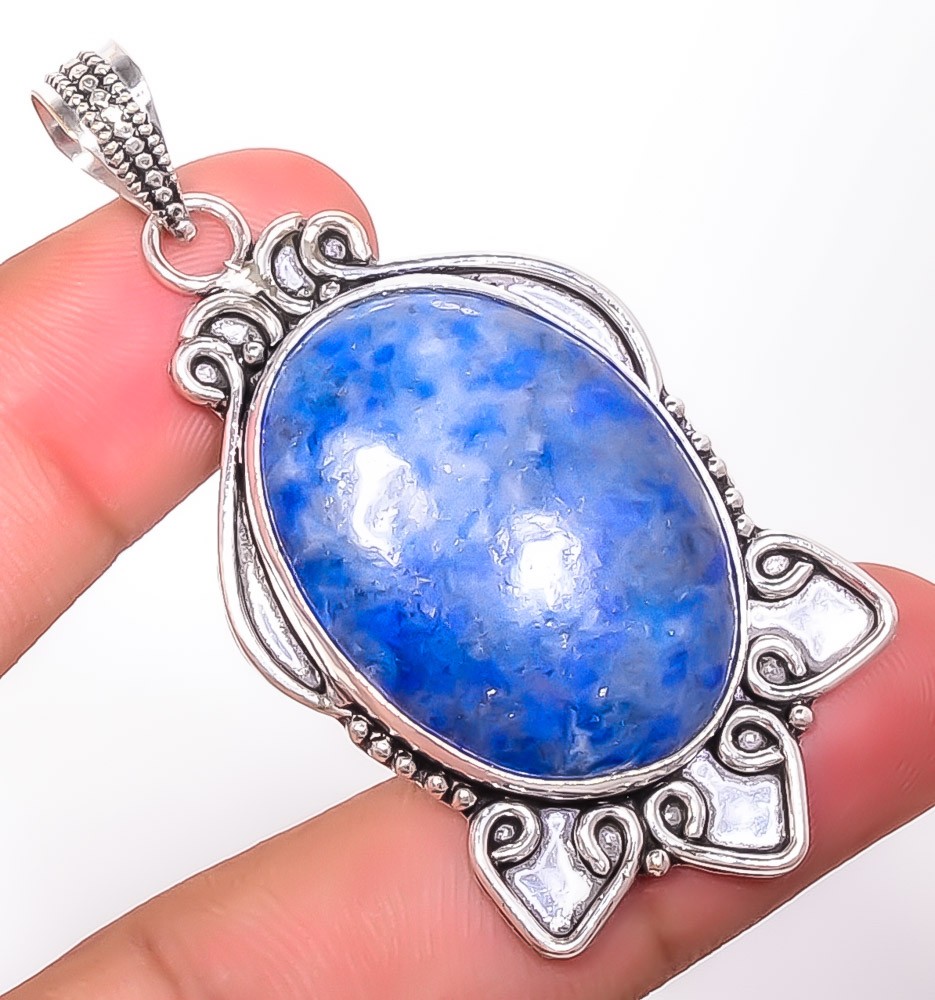 Natural Lazulite Gemstone 925 Silver Plated Pendant 2.34″ TP7785-364