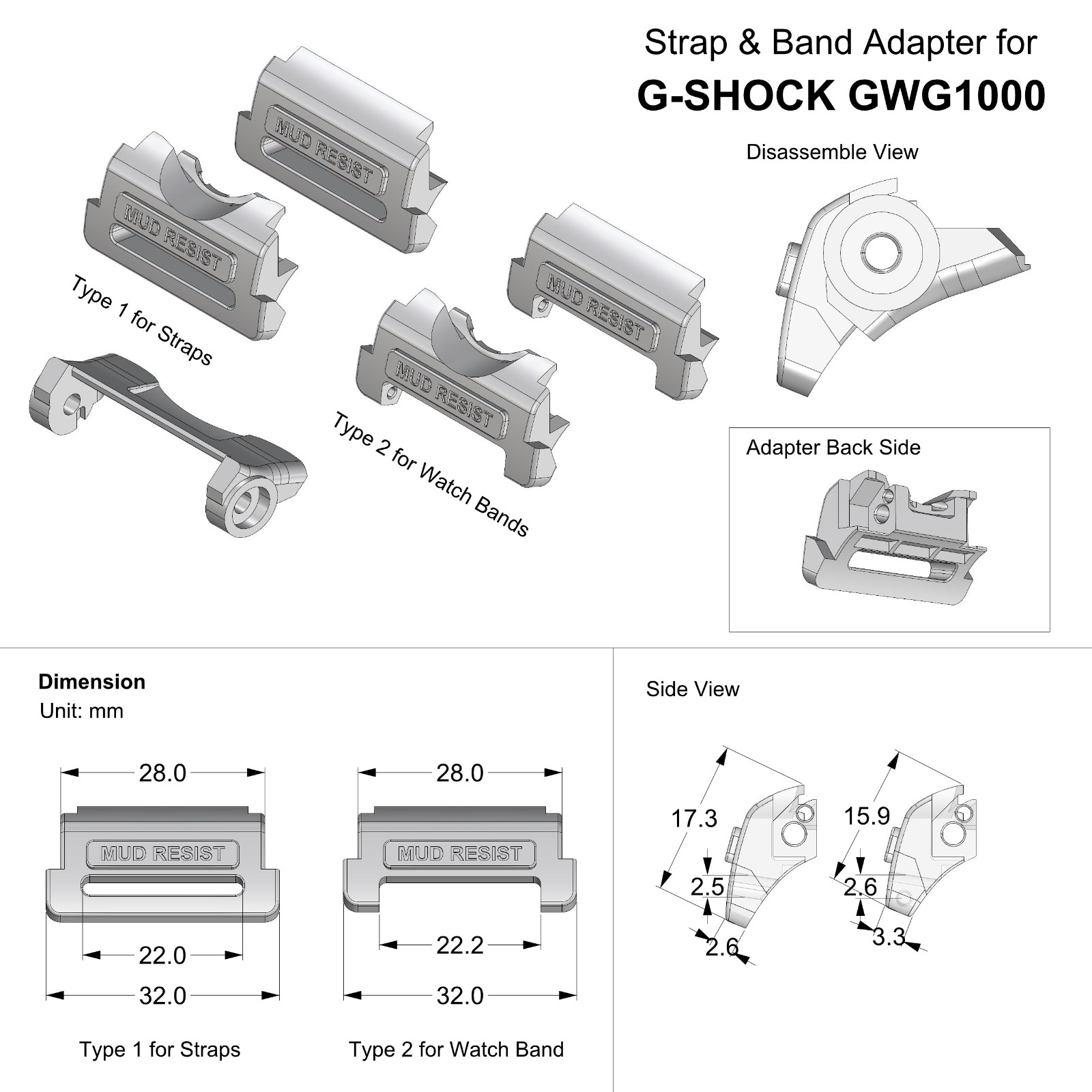 Watch Adapter For G-SHOCK GWG1000 Mudmaster