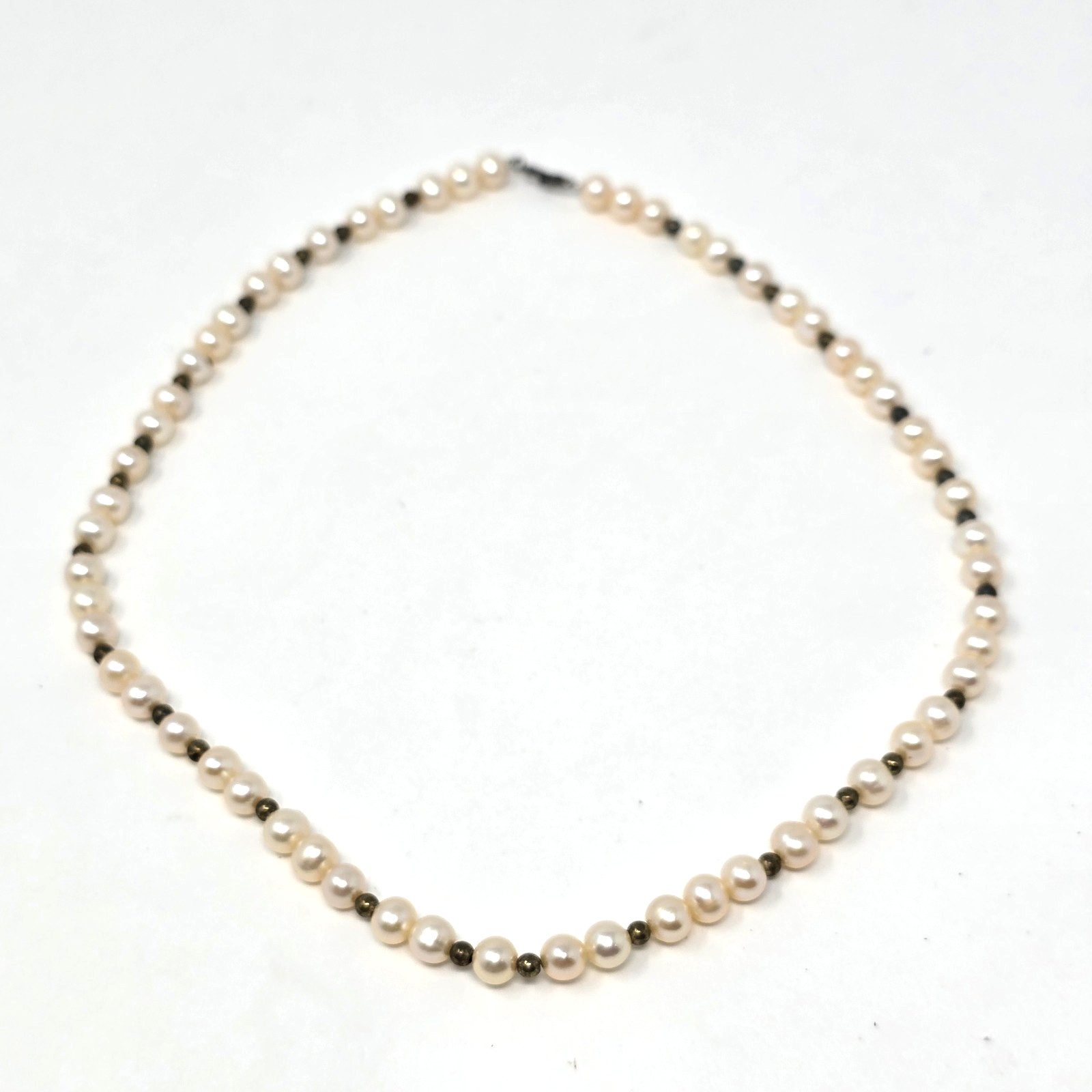 Sterling and Genuine Pearl Beaded Necklace 17 Inches Vintage 6mm Pearls