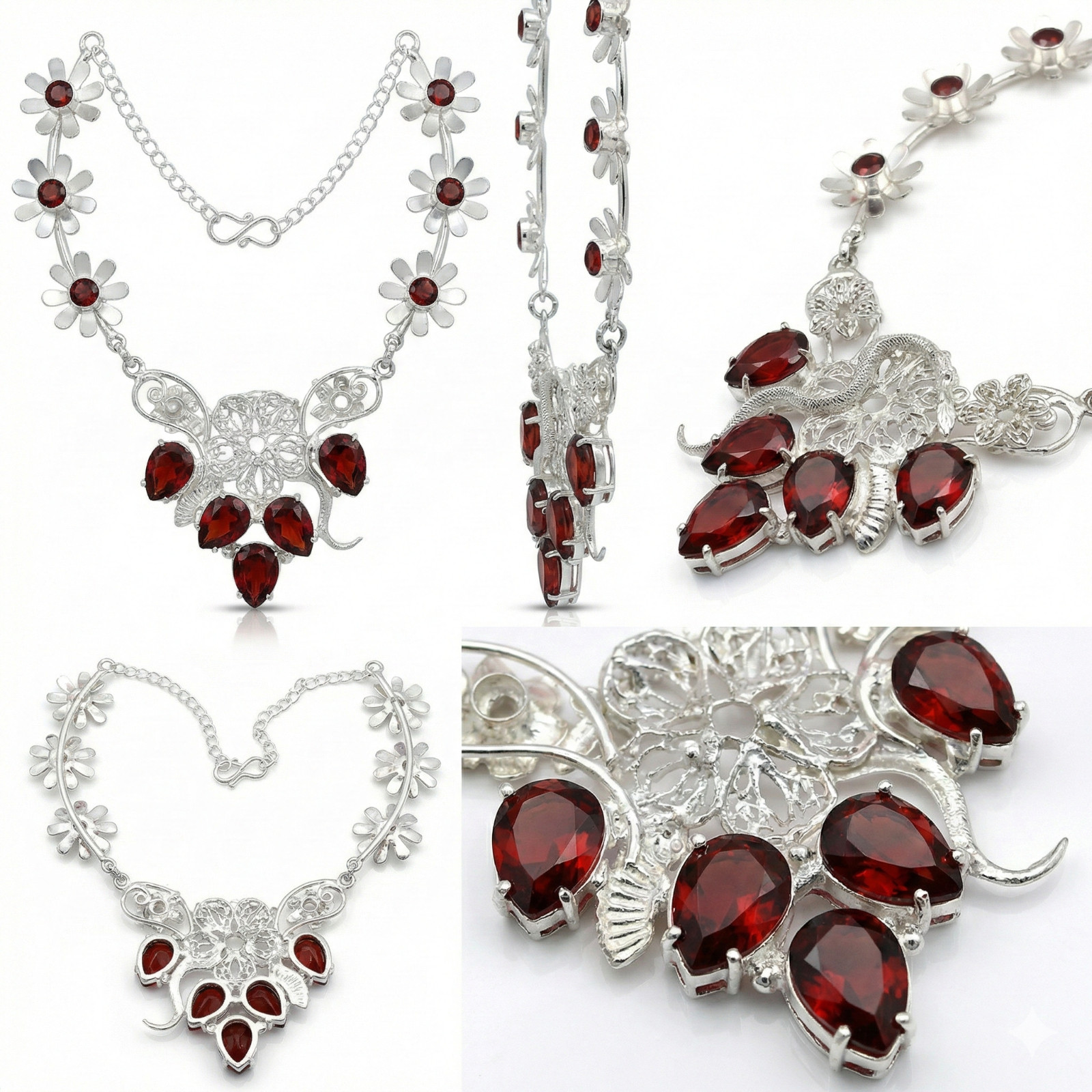 Red Garnet Gemstone Handmade 925 Sterling Silver Jewelry Necklace Size-18