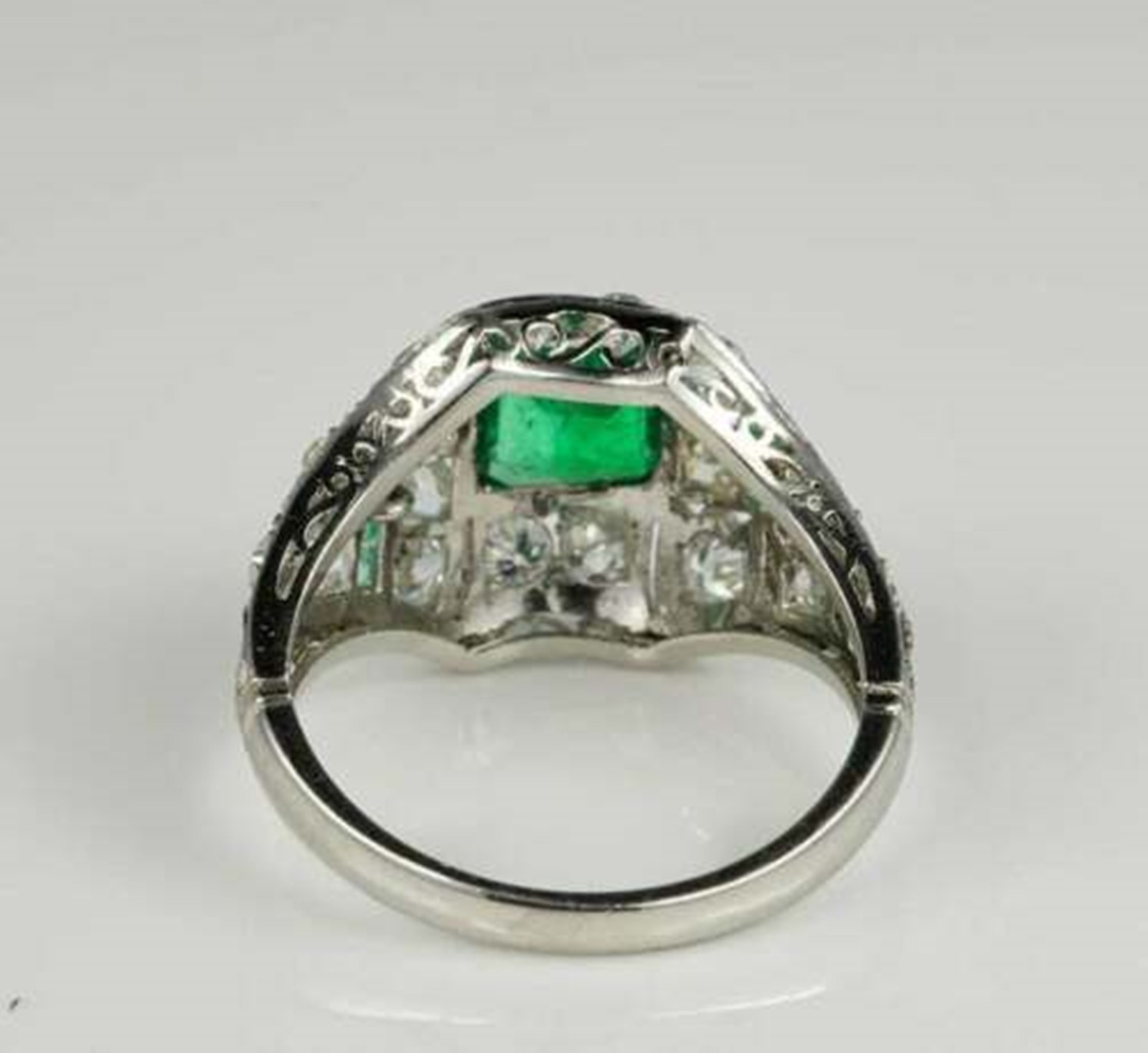 Green Princess Cut Simulated Diamond 14K Gold Art Deco Bezel Set Engagement Ring