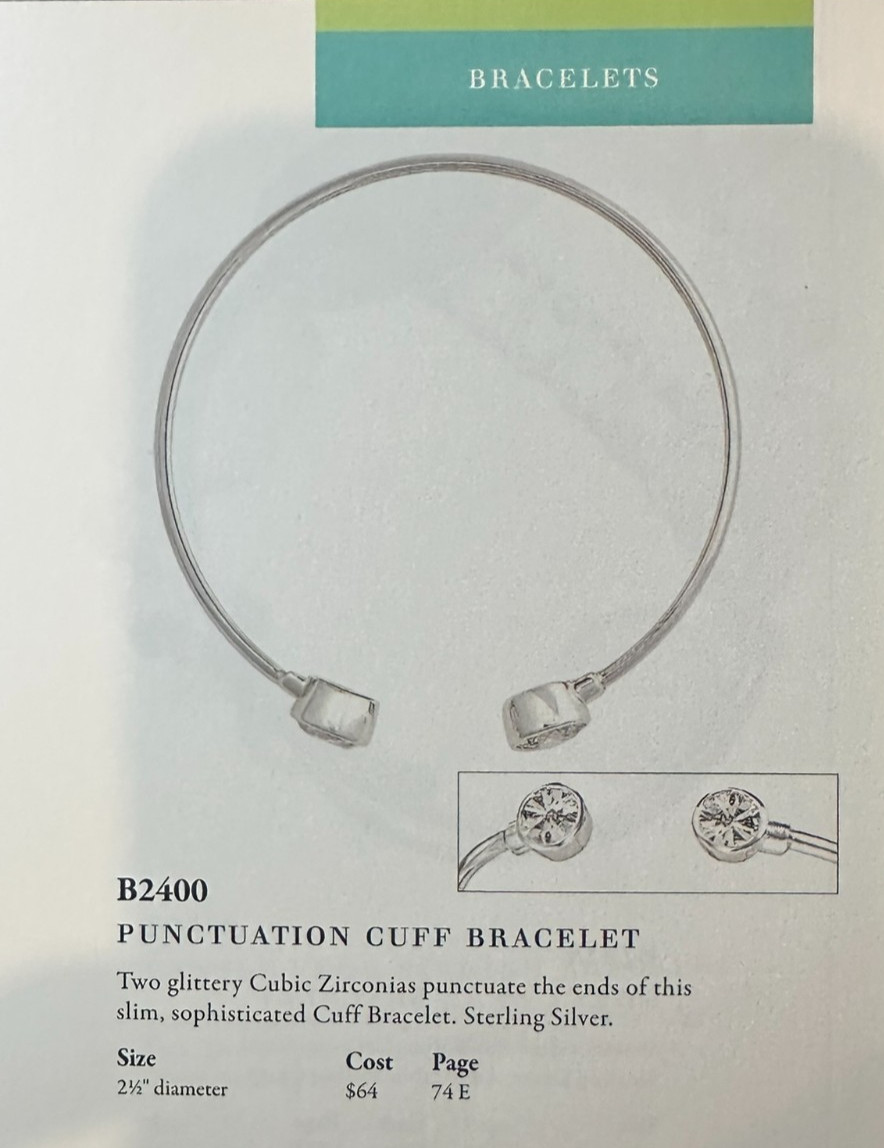 Silpada Sterling Silver Punctuation Cuff CZ Flexible Bracelet B2400