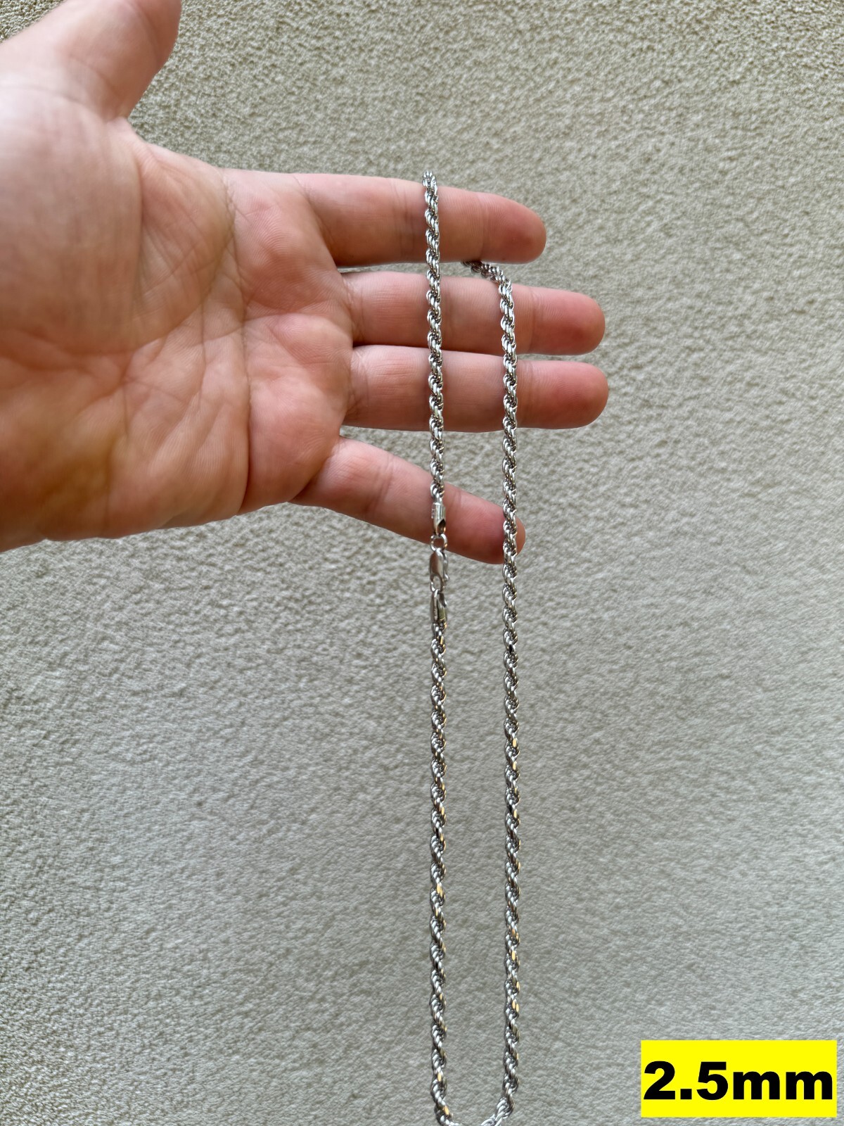 Real Solid 925 Silver W. Rhodium Finish Rope Chain 1.5-6mm Necklace Mens Ladies