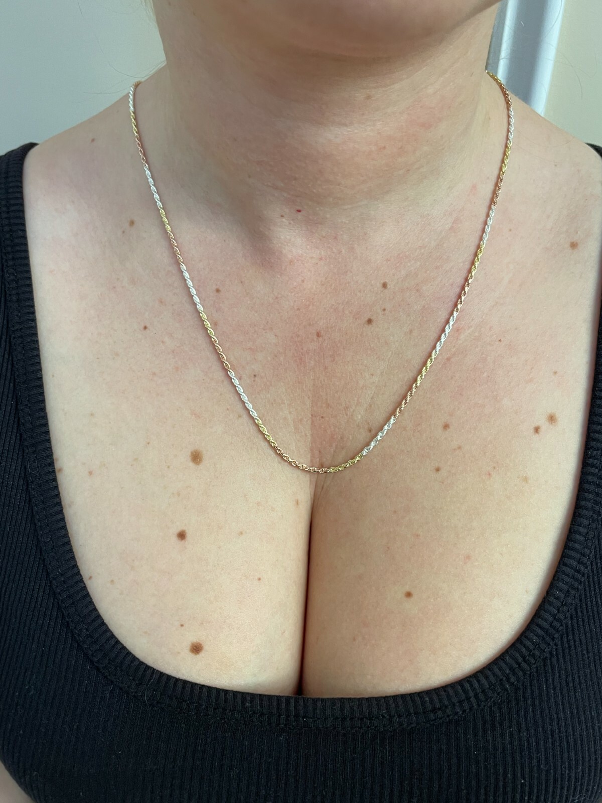 Solid 925 Silver & Yellow Rose Gold Plated Tri Color Rope Chain Necklace 2-5mm