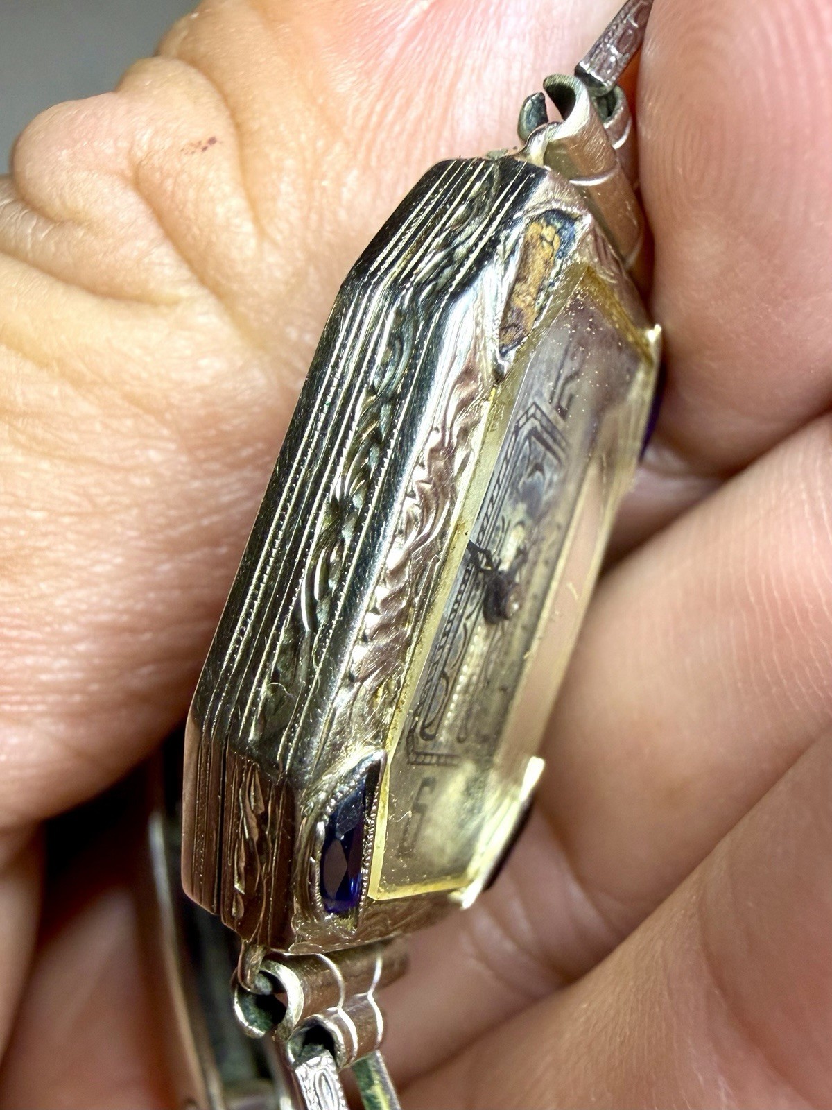 1920’s LADY IOCO 14K WHITE GOLD & SAPPHIRE WATCH W/ ORIGINAL 1/20 GF BAND -RARE!